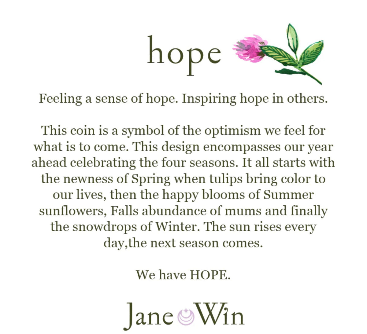HOPE JW Small Pendant Coin in Silver - 16-18" Classic Rolo Chain-Jane Win-Happy on Main
