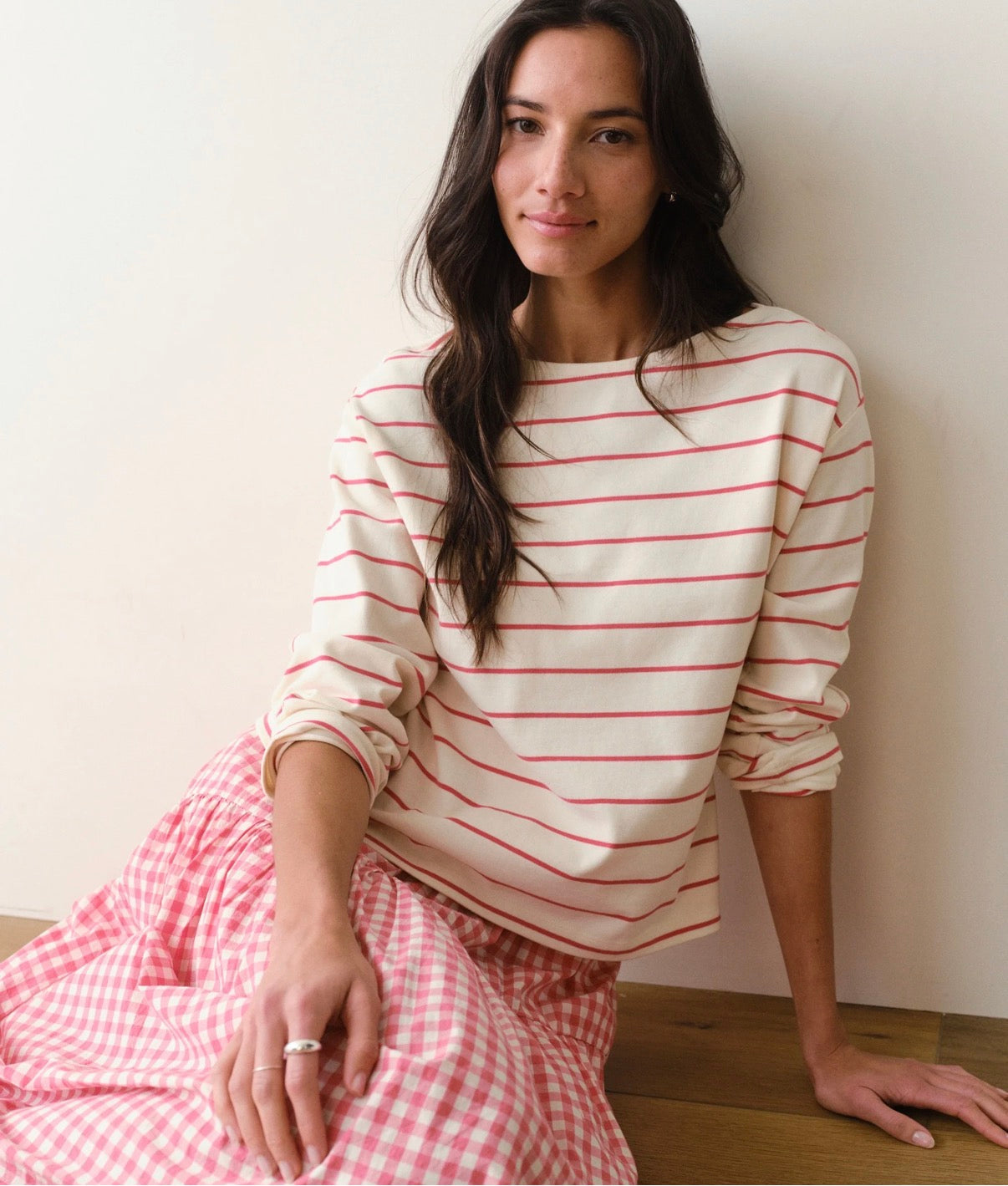Luxe Sueded Mariner Tee - Ruby Stripe-Marine Layer-Happy on Main