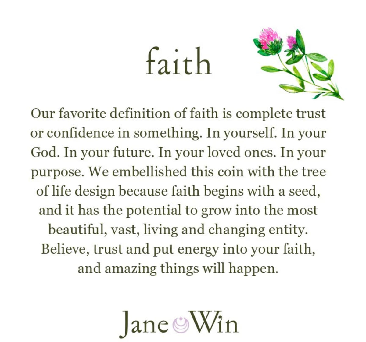 FAITH JW Original Pendant Coin - Gold / 16-18" Classic Rolo Chain-Jane Win-Happy on Main