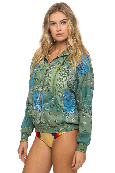 Bandana Quilted - Zip Hoodie Relaxed - Green-Aviator Nation-Happy on Main