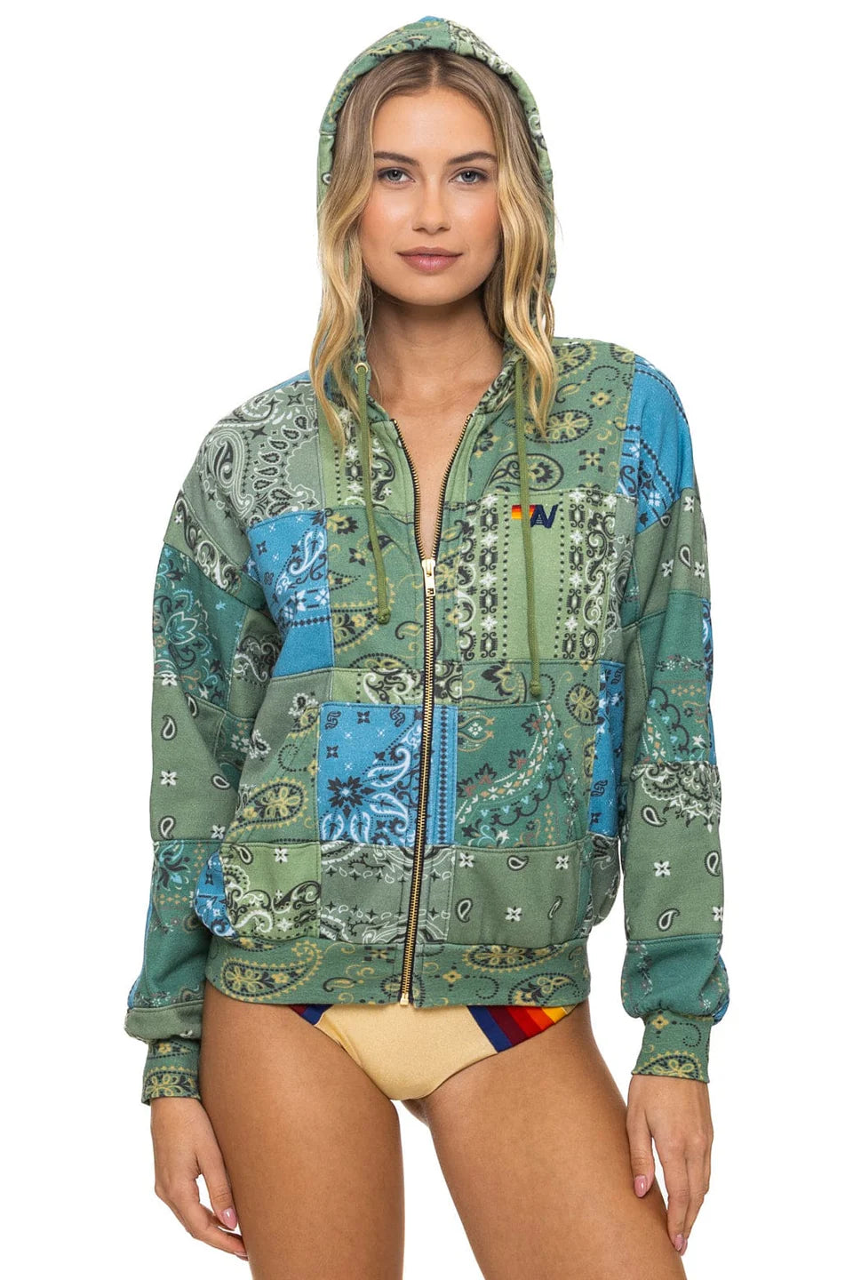 Bandana Quilted - Zip Hoodie Relaxed - Green-Aviator Nation-Happy on Main