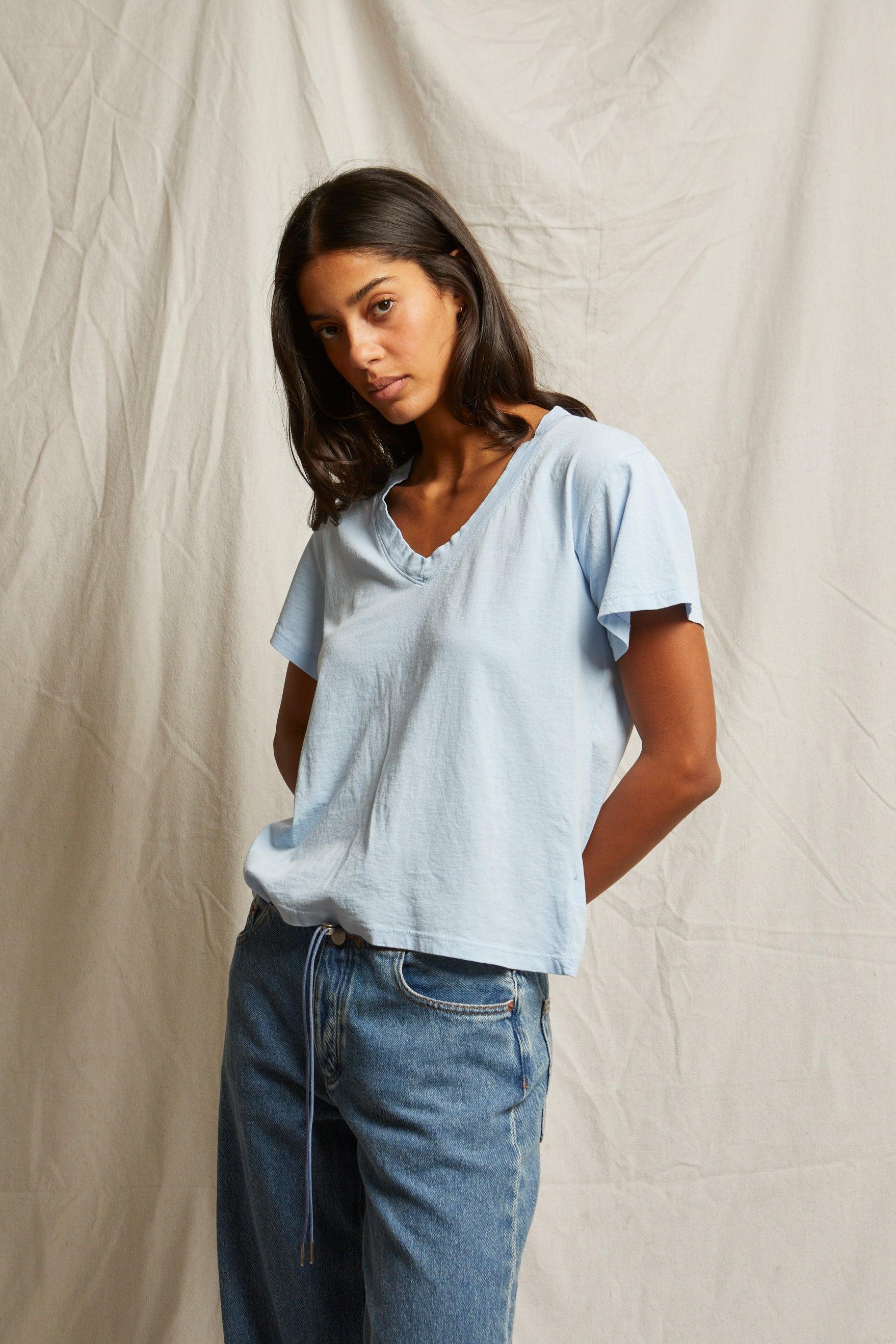 Hendrix Cotton Short Sleeve Boxy V Neck Tee-Basic Tanks + Tees-Happy on Main