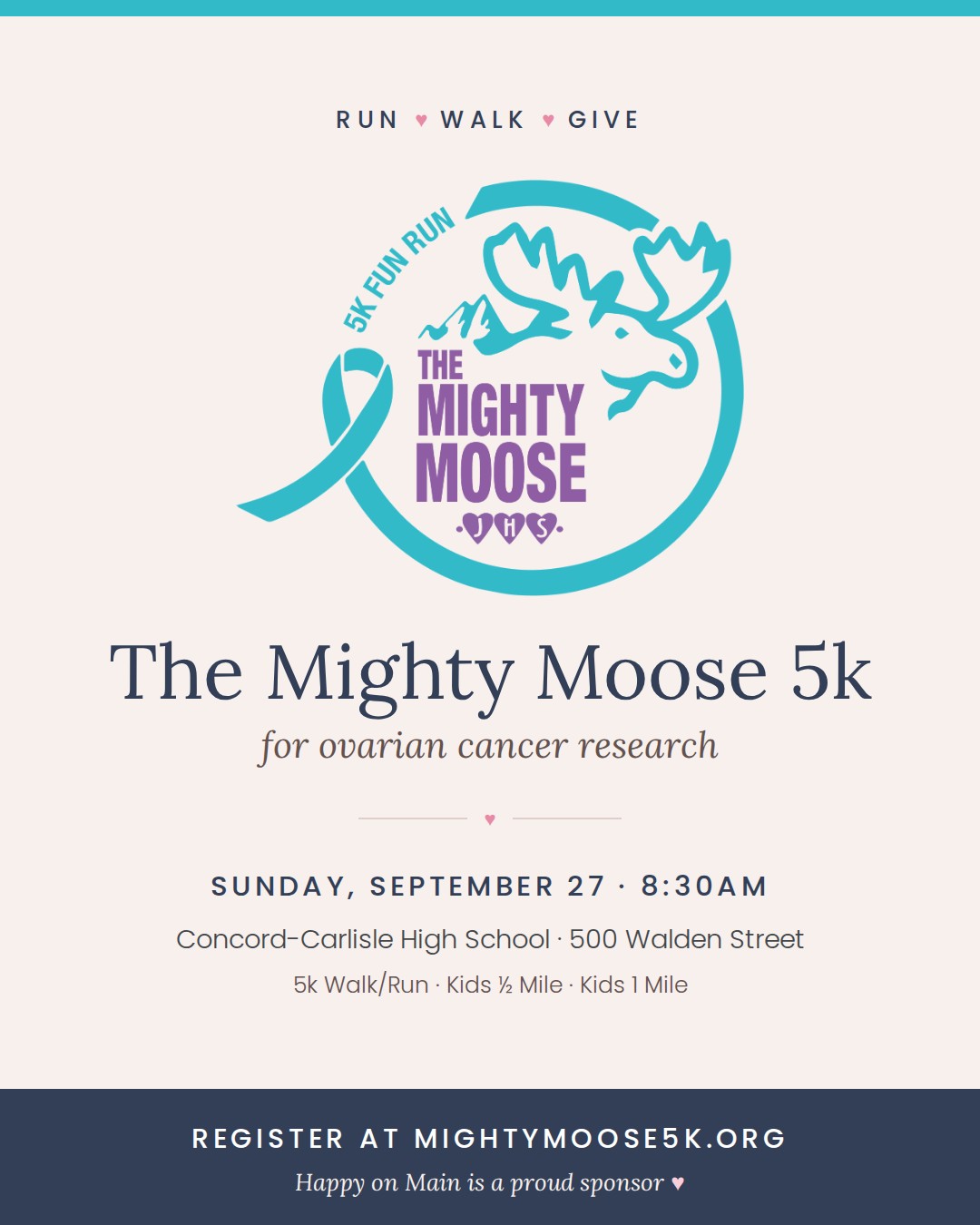 The Mighty Moose 5k: Run, Walk & Give | September 27th 8:30am-Happy on Main-Happy on Main
