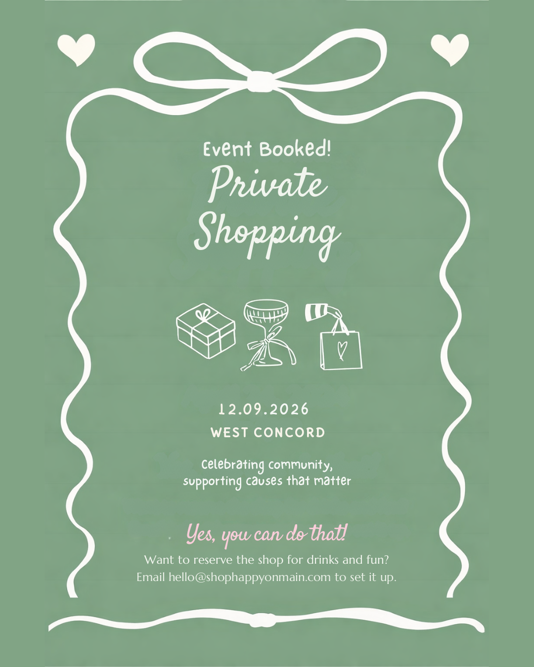 Happy Event Booked! Happy West Concord 12/9-Happy on Main-Happy on Main