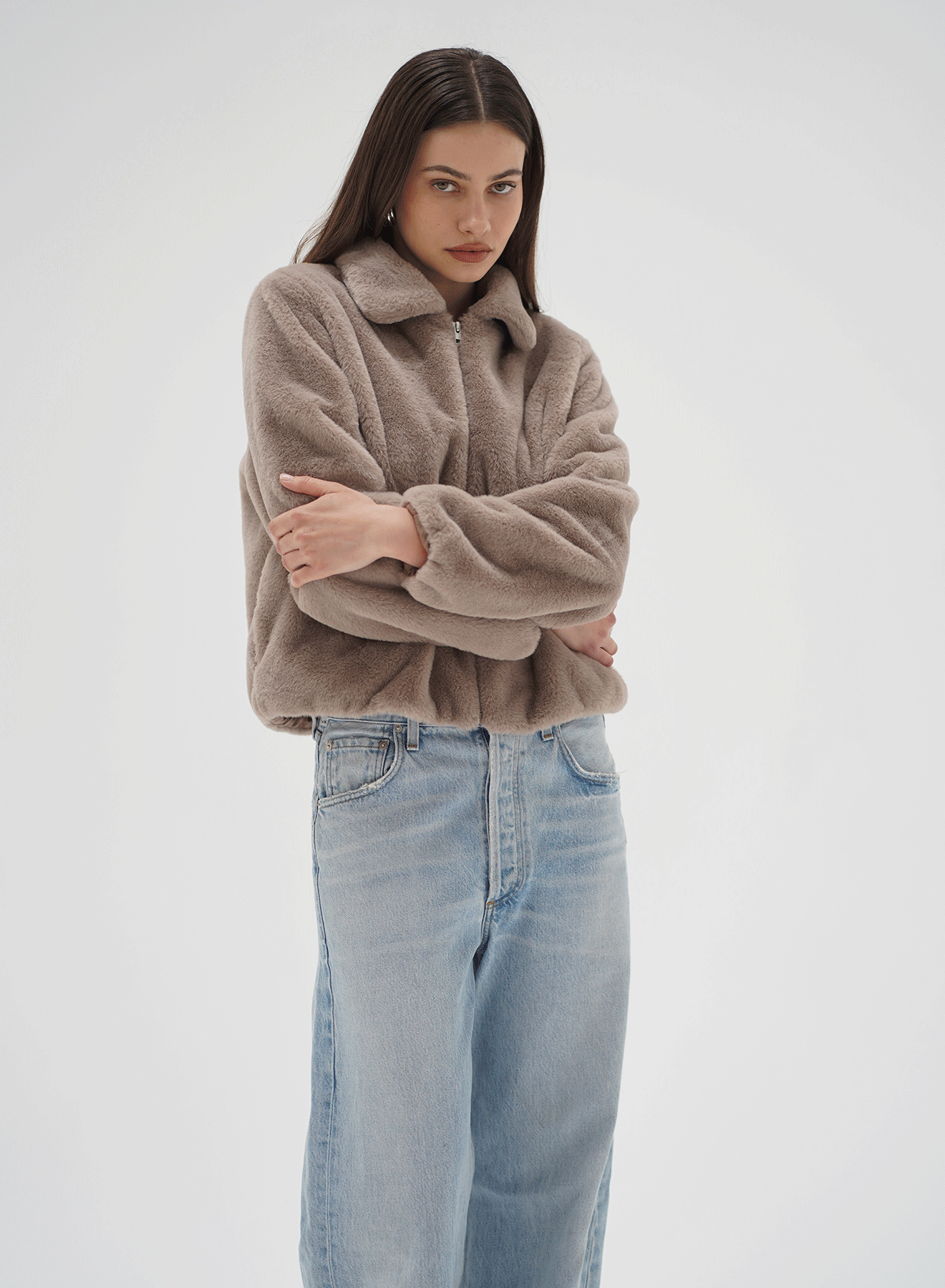 Stella Zip Up Bomber - Pebble-LNA-Happy on Main