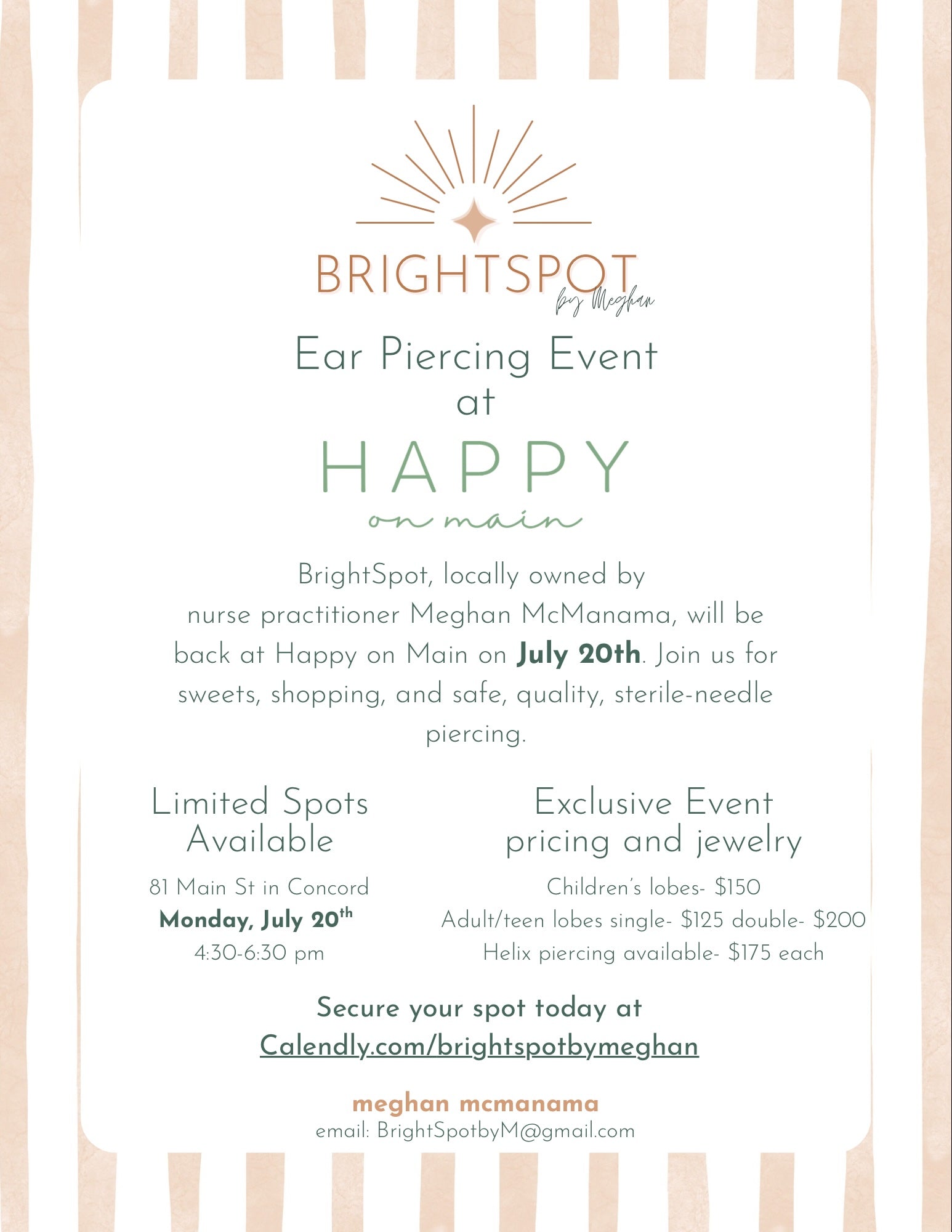 BrightSpot by Meghan: Professional Ear Piercing Pop-Up - July 20th