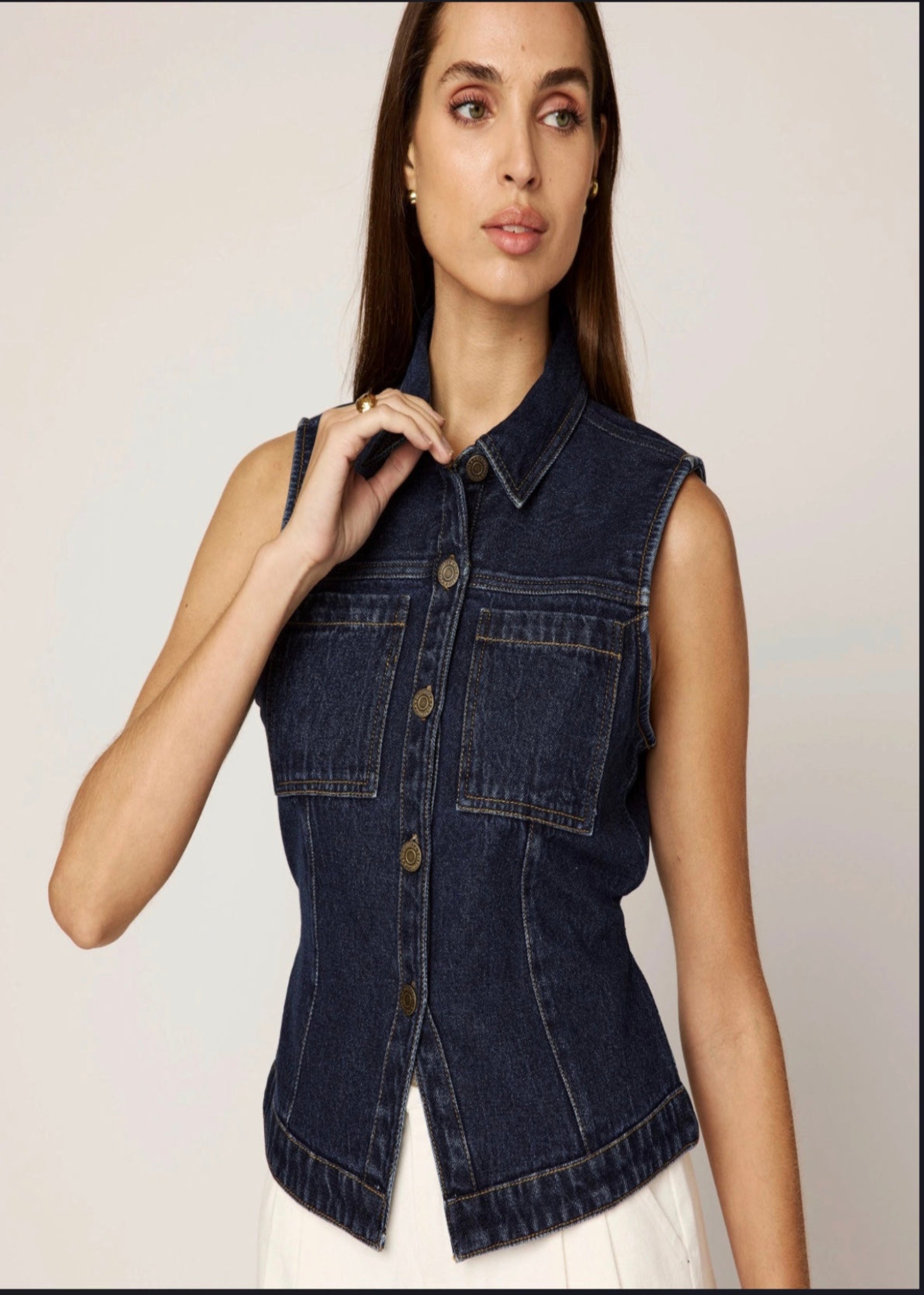 Franka Vest - button down, dark denim.