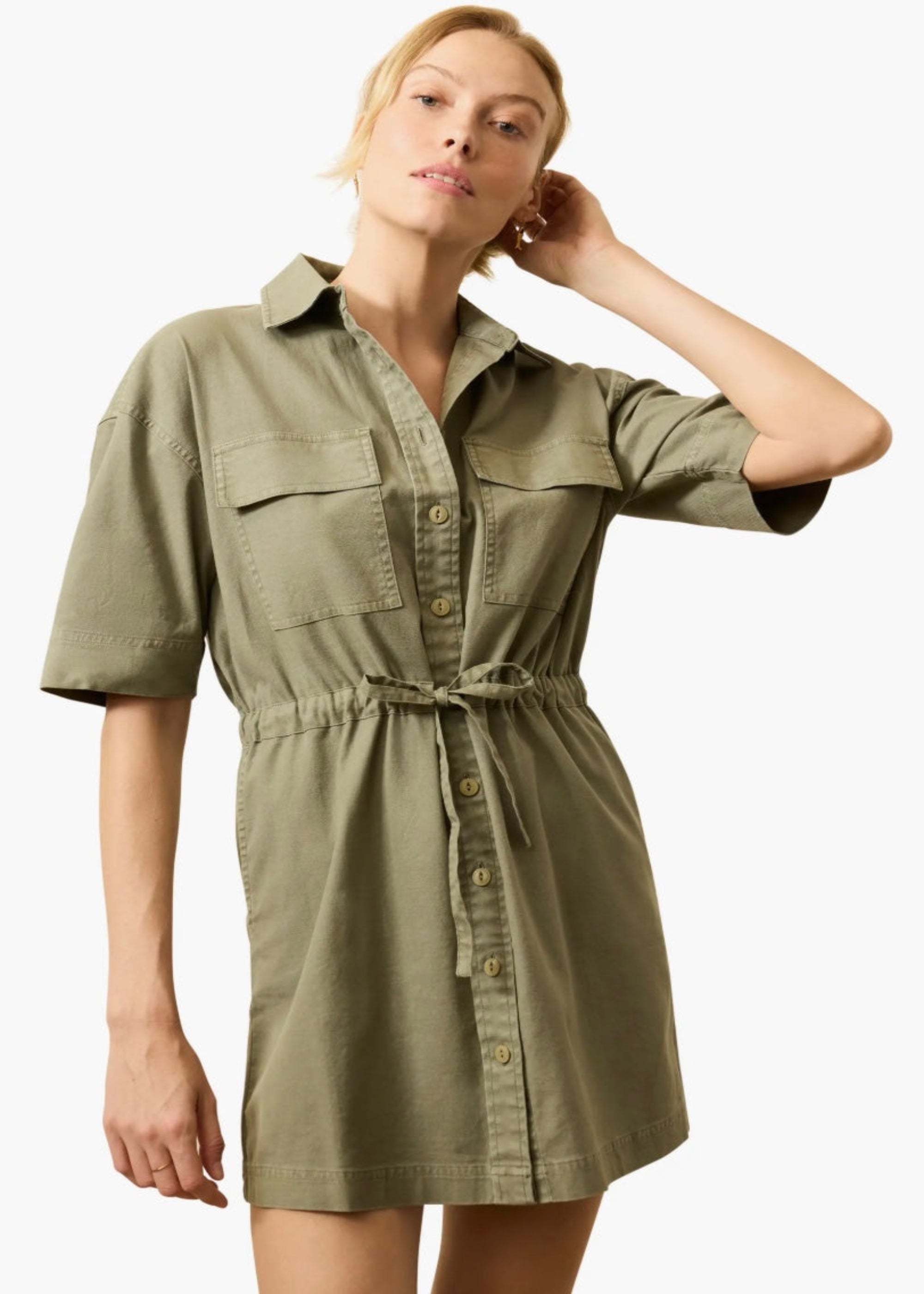 Utility Twill Mini Shirtdress-Faherty-Happy on Main