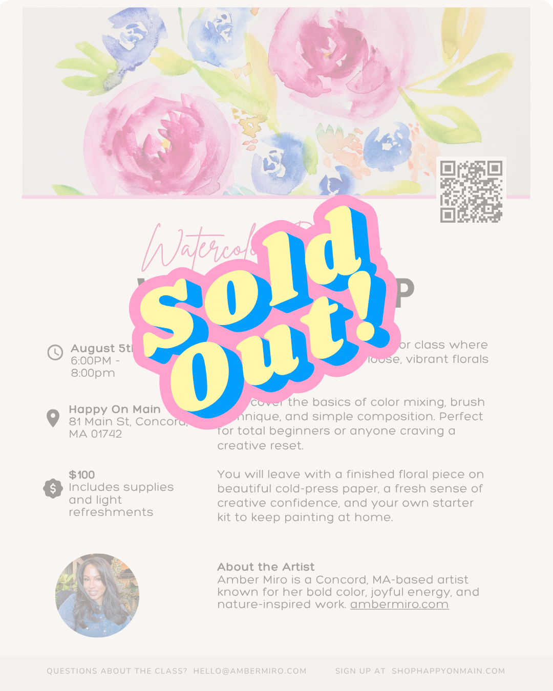 SOLD OUT! Watercolor Blooms Workshop-Happy on Main