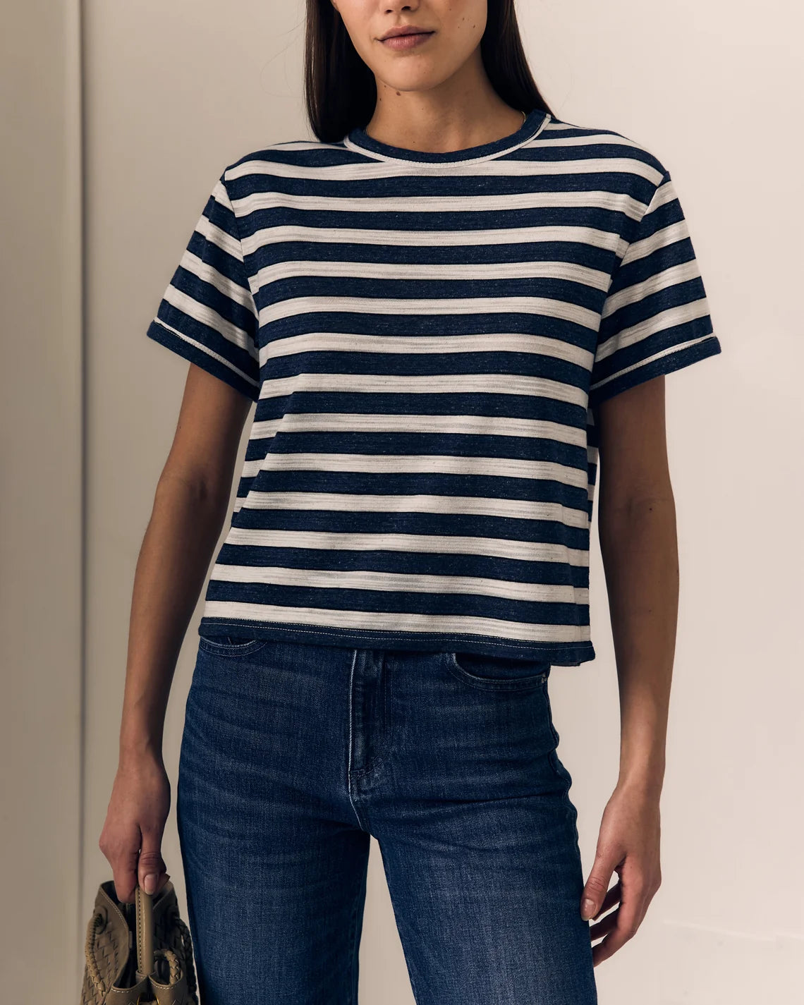 Linen Poppy Tee - Navy/Cream Stripe-LE JEAN-Happy on Main