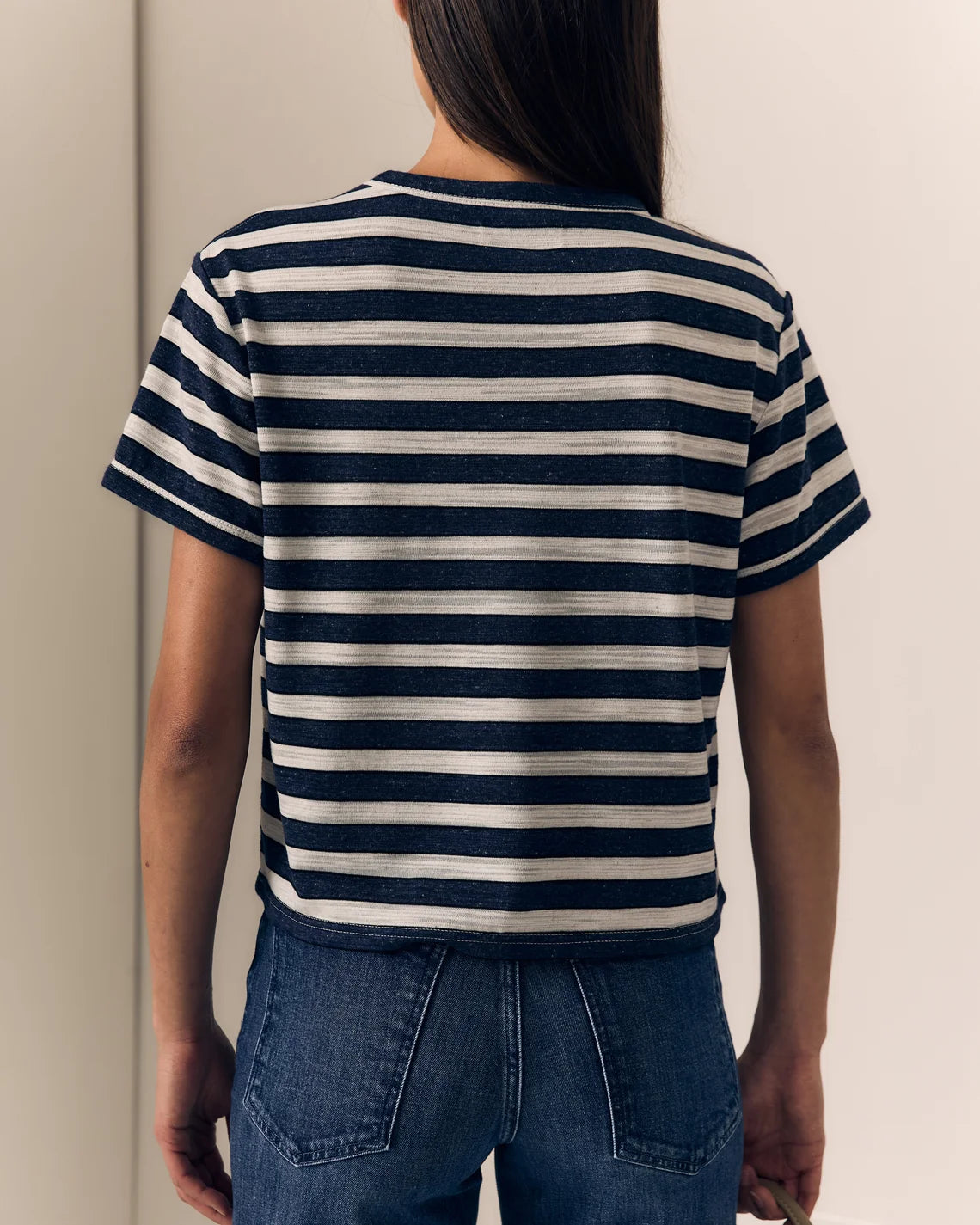 Linen Poppy Tee - Navy/Cream Stripe-LE JEAN-Happy on Main