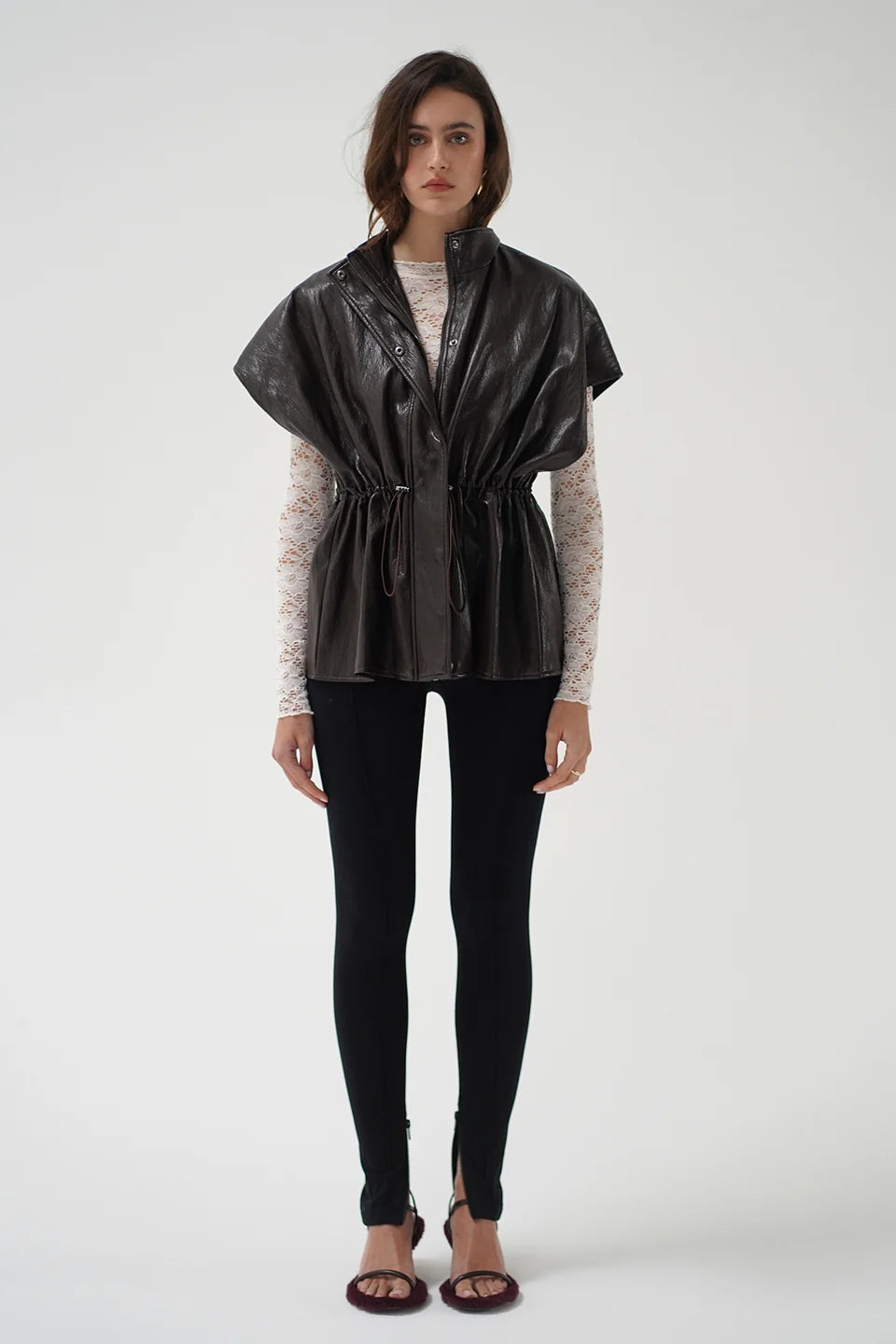 Fairfax Short Sleeve Leather Jacket - Brown-LNA-Happy on Main