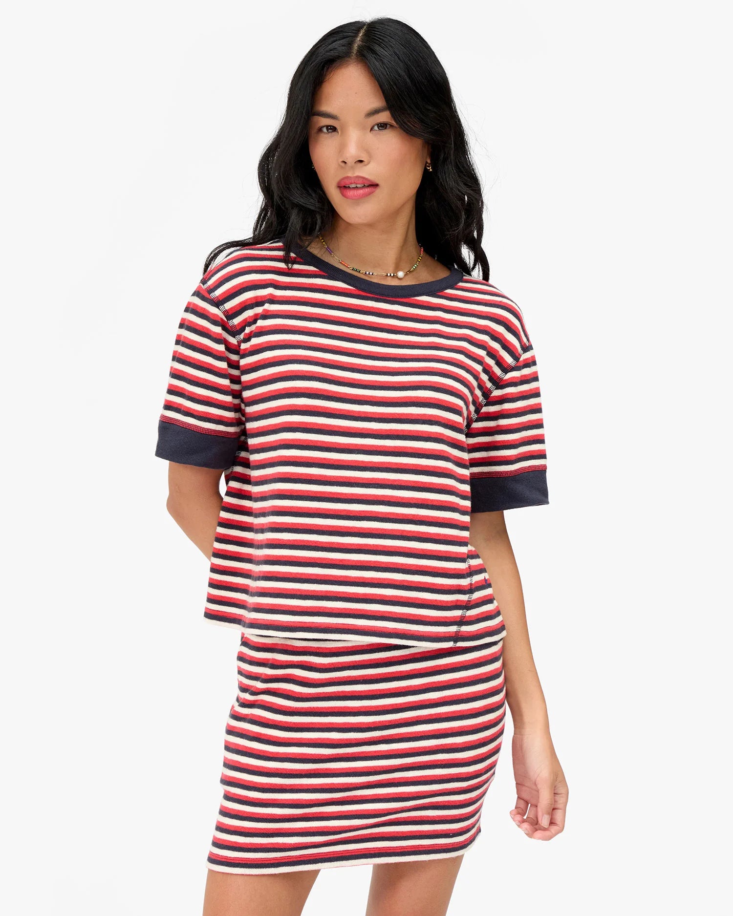 Le Bateau Tee - Stripe - Navy/Cherry Red/Cream-Clare V.-Happy on Main