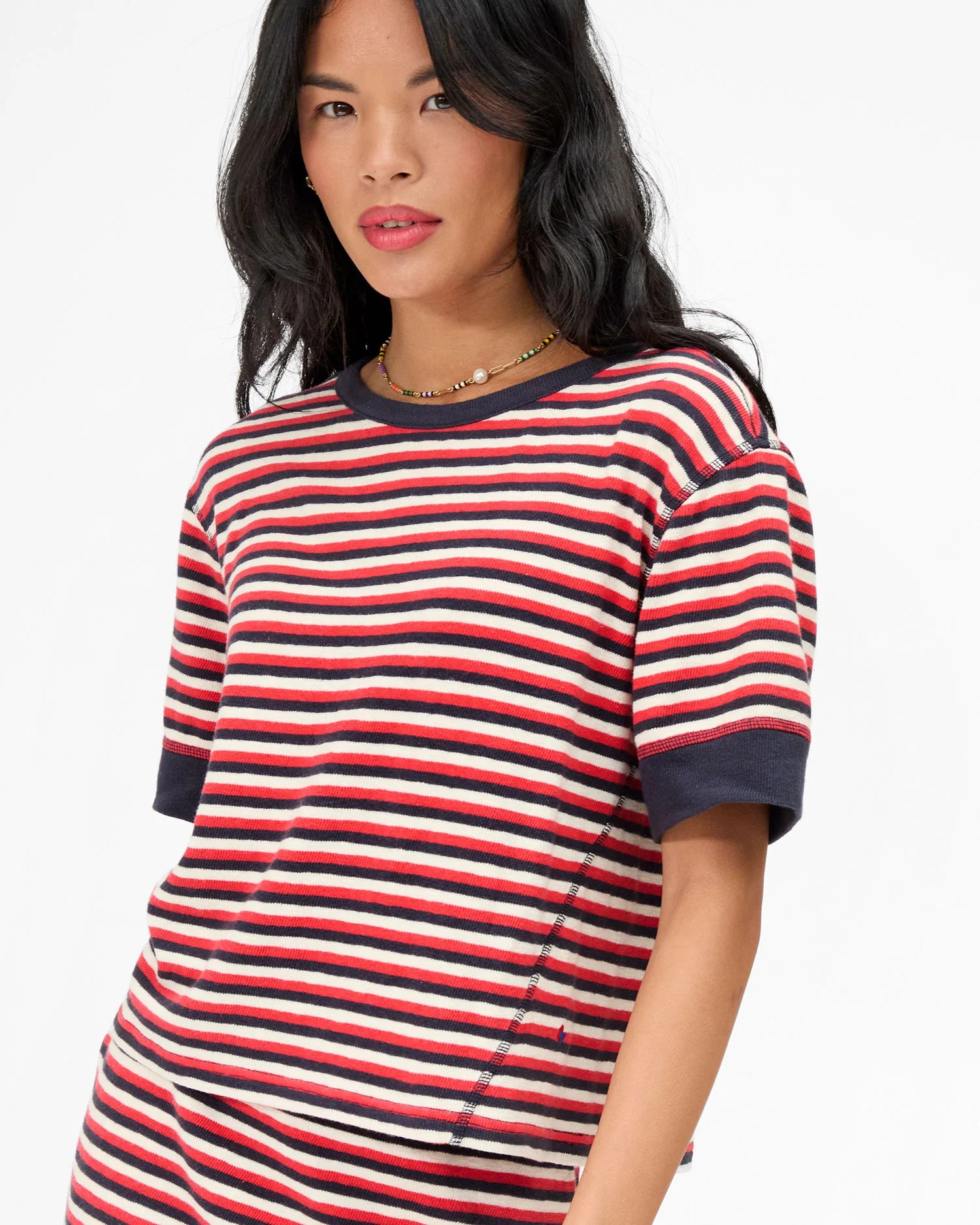 Le Bateau Tee - Stripe - Navy/Cherry Red/Cream-Clare V.-Happy on Main