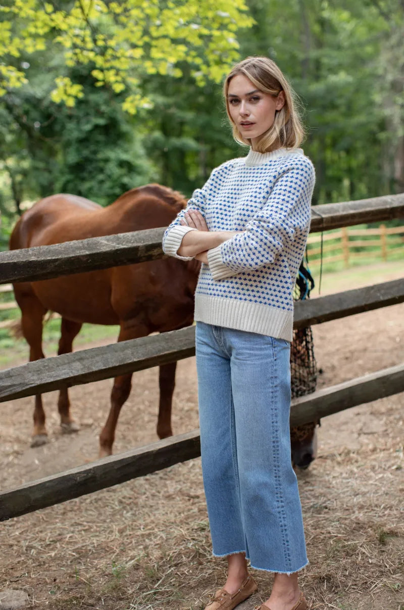 Lodge Sweater - Ivory/Tidal Birdseye-Marea-Happy on Main