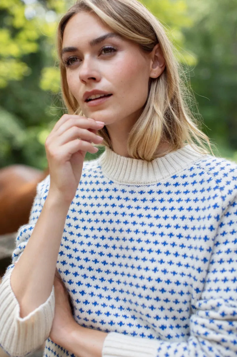 Lodge Sweater - Ivory/Tidal Birdseye-Marea-Happy on Main