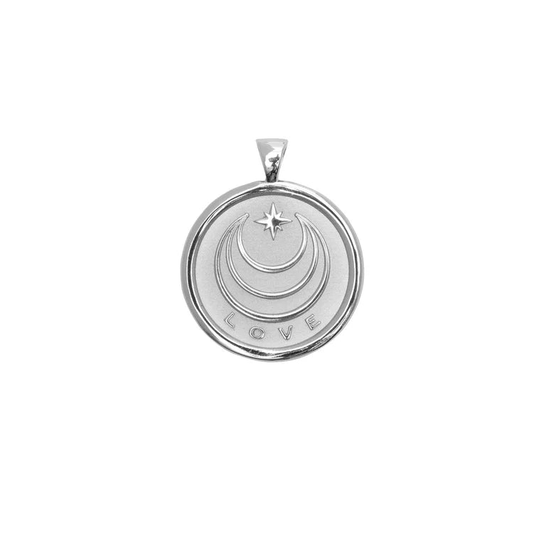 LOVE JW Small Pendant Coin in Silver - 18" Drawn Link Chain-Jane Win-Happy on Main