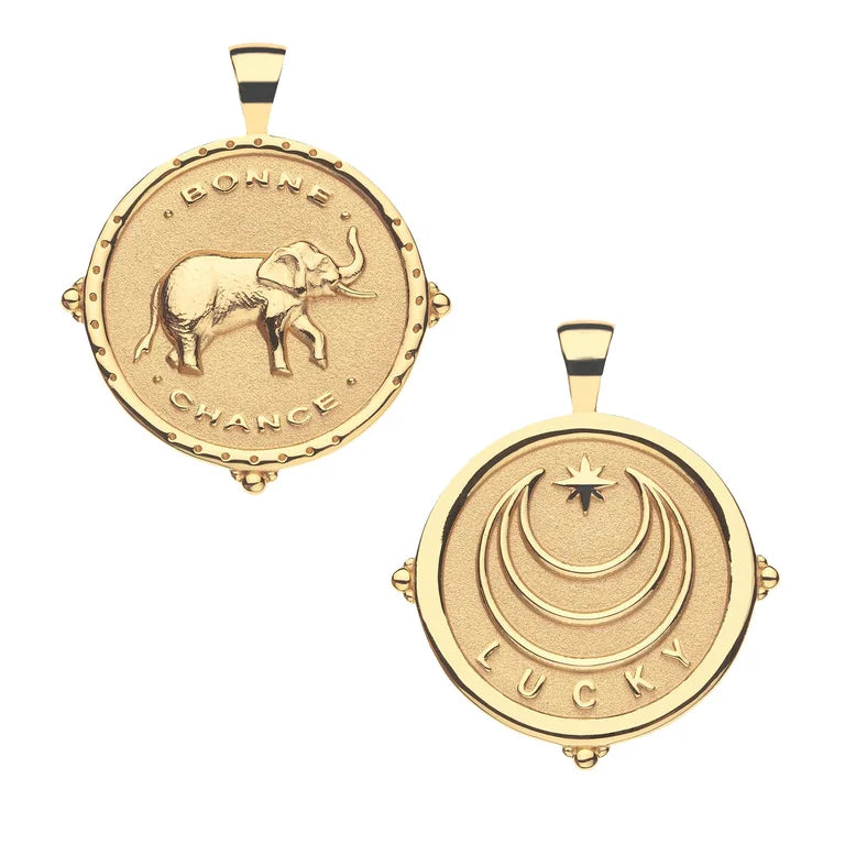 LUCKY JW Original Pendant Coin (Bonne Chance) - 18" Drawn Link Chain-Jane Win-Happy on Main