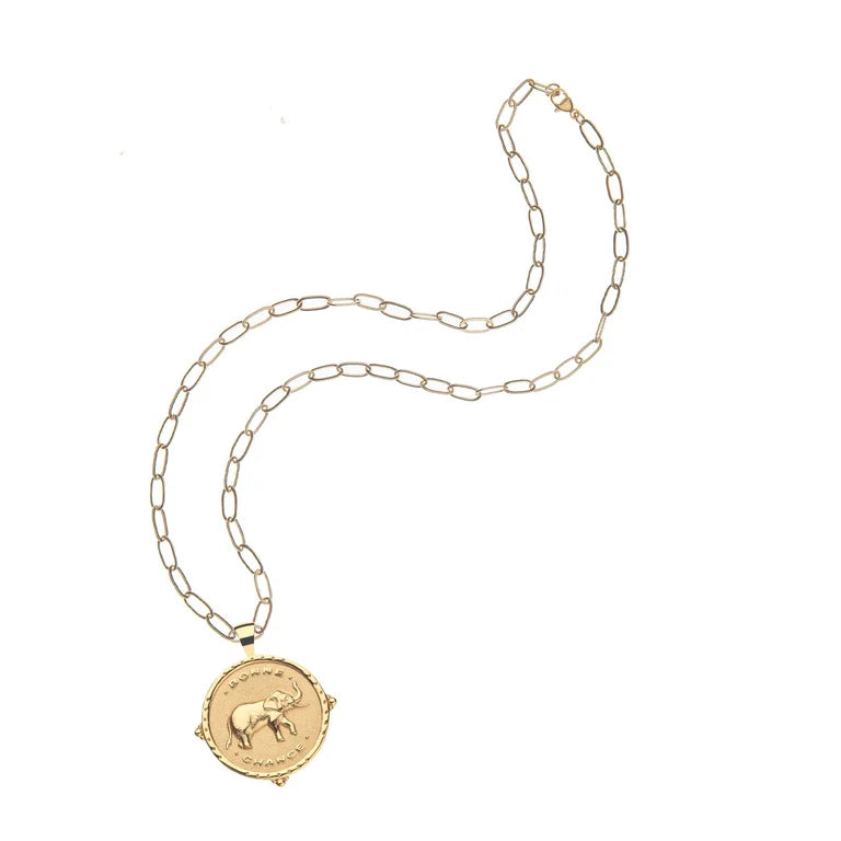 LUCKY JW Original Pendant Coin (Bonne Chance) - 18" Drawn Link Chain-Jane Win-Happy on Main