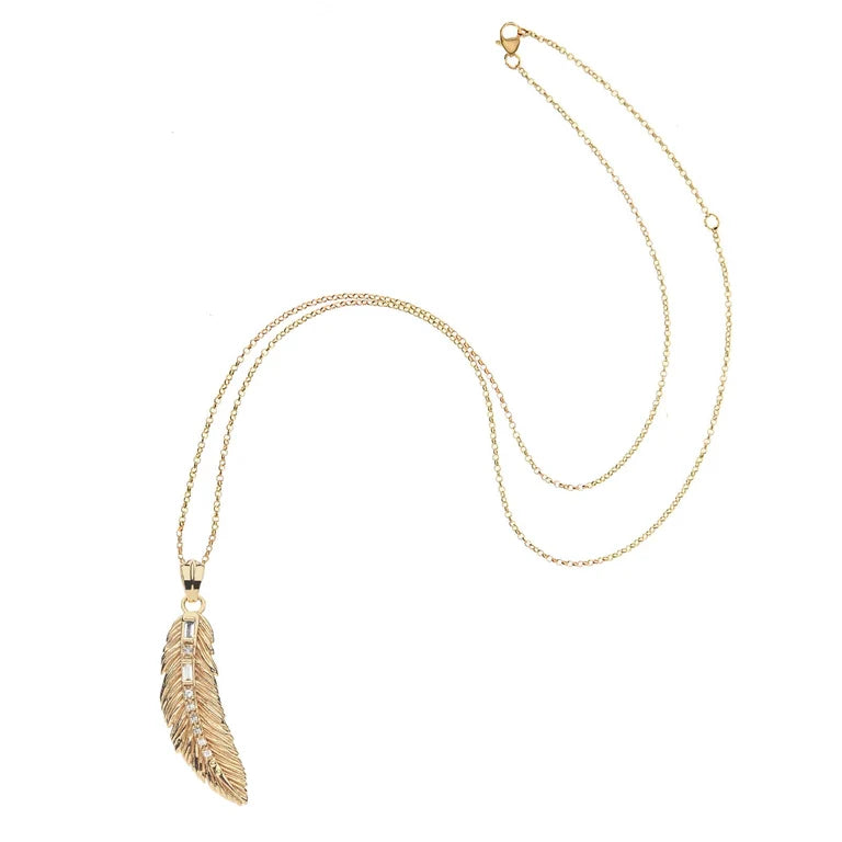 LUCKY Feather Pendant - 18-20" Delicate Adjustable Chain-Jane Win-Happy on Main
