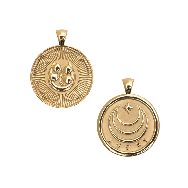 LUCKY JW Small Pendant Coin - 16-18" Beaded Satellite Chain-Jane Win-Happy on Main