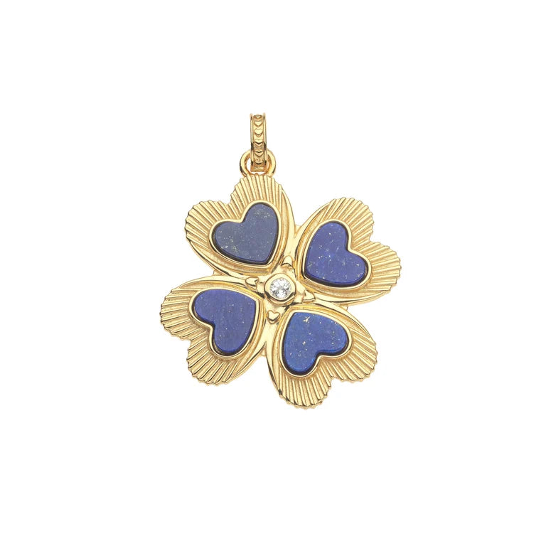 LUCKY in Love Clover Pendant with Lapis - 18" Drawn Link Chain-Jane Win-Happy on Main
