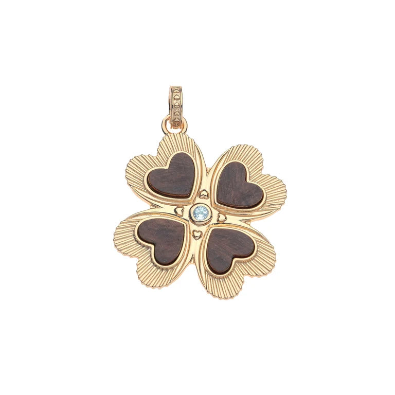 LUCKY in Love Clover Pendant with Wood - 18" Drawn Link Chain-Jane Win-Happy on Main