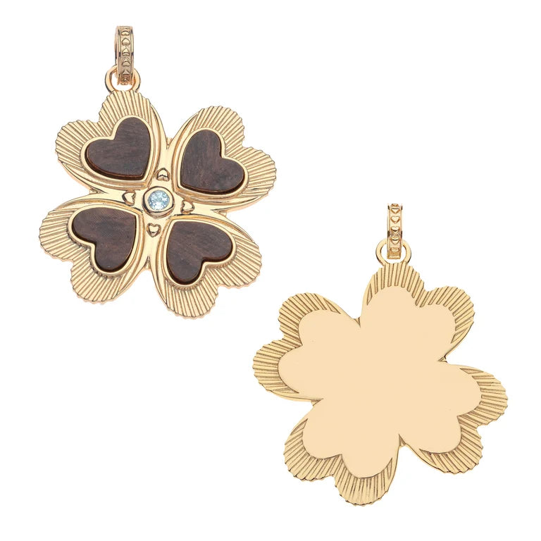 LUCKY in Love Clover Pendant with Wood - 18" Drawn Link Chain-Jane Win-Happy on Main