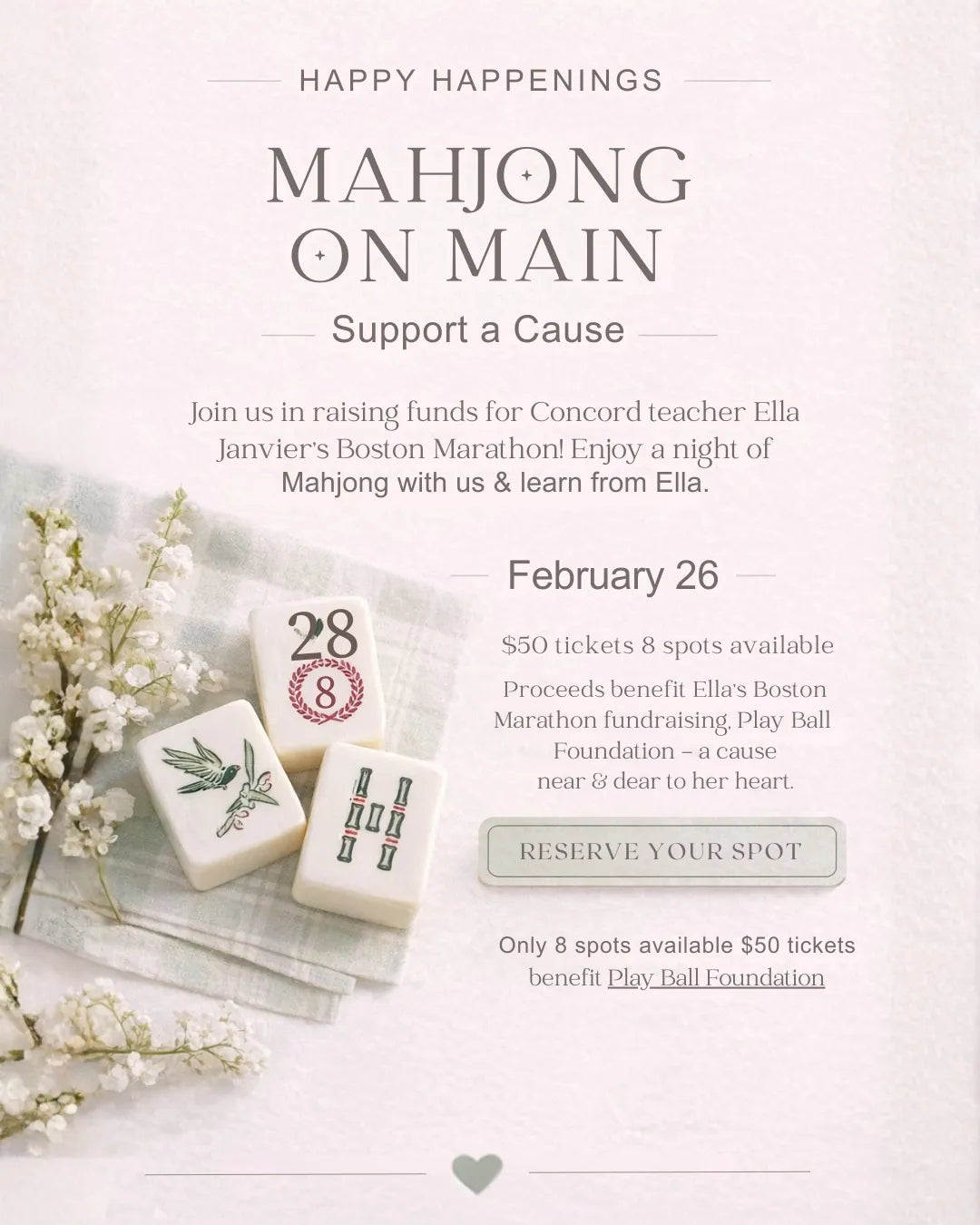 Mahjong on Main: Play for a Cause, Feb 26 6-8pm-Happy on Main-Happy on Main