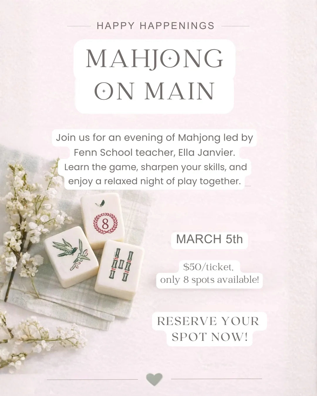 Mahjong on Main: Mar 5 6-8pm-Happy on Main-Happy on Main