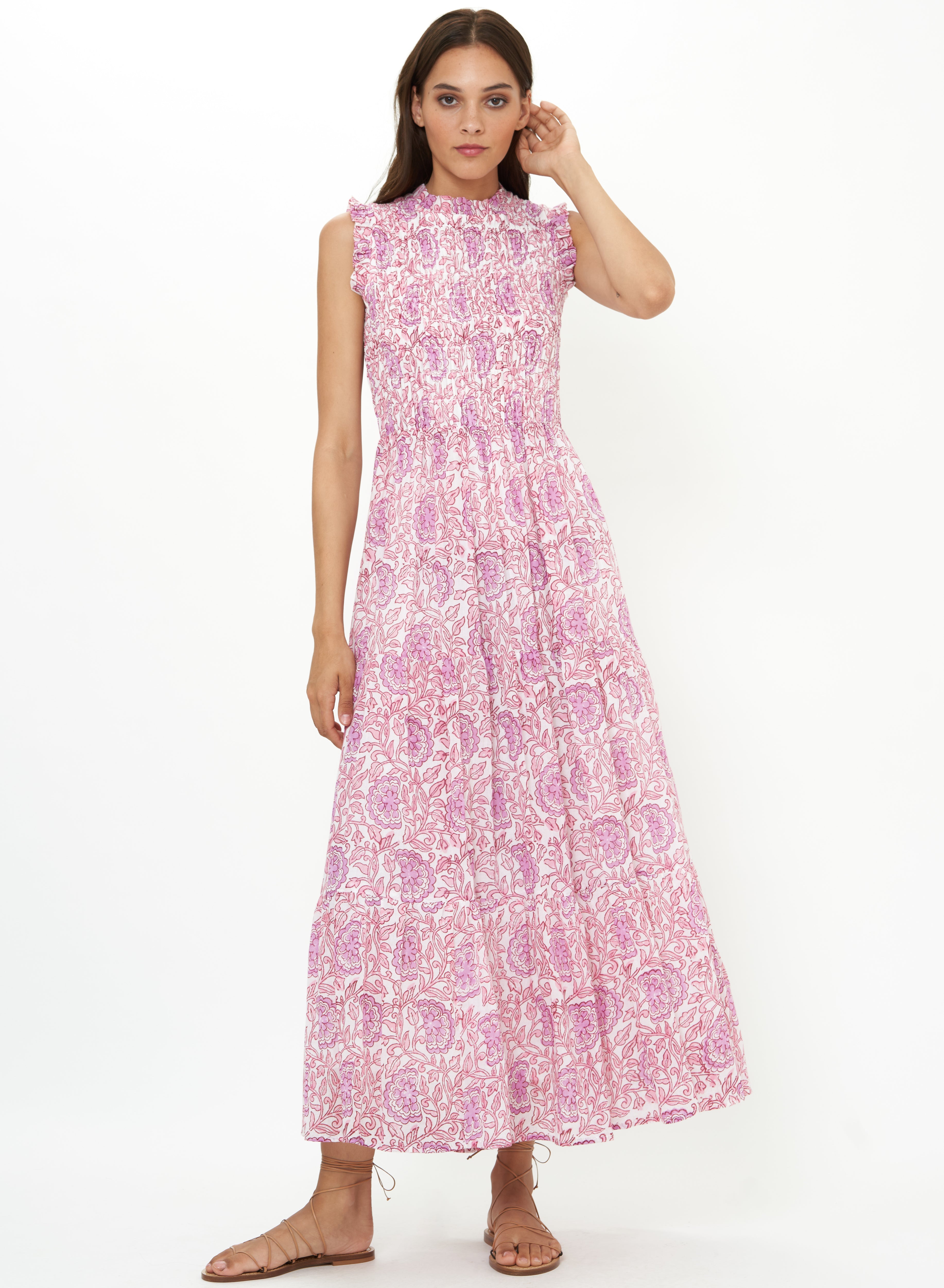 Sleeveless Smocked Maxi-Casual Dresses-Happy on Main