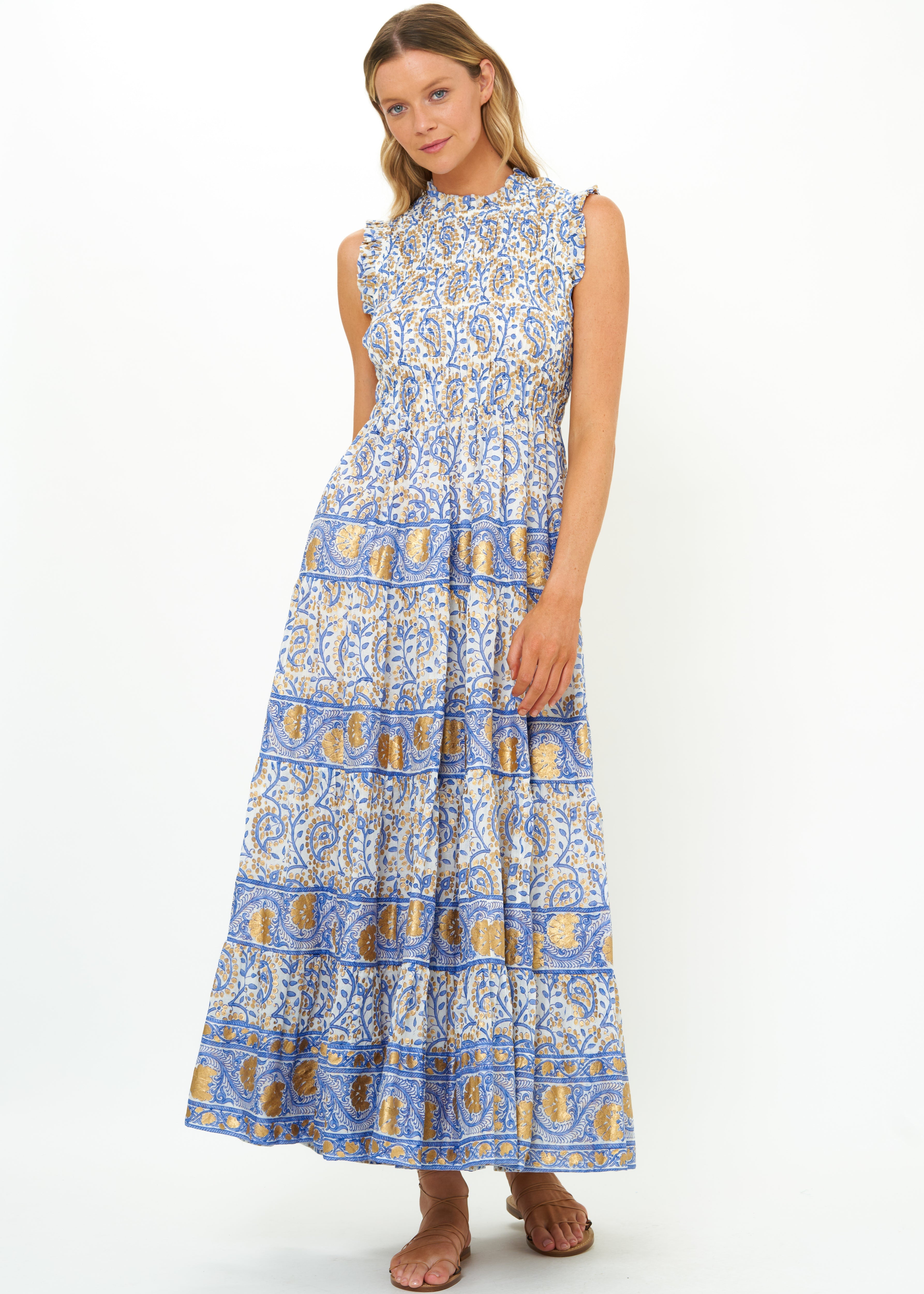 Sleeveless Smocked Maxi-Oliphant-Happy on Main