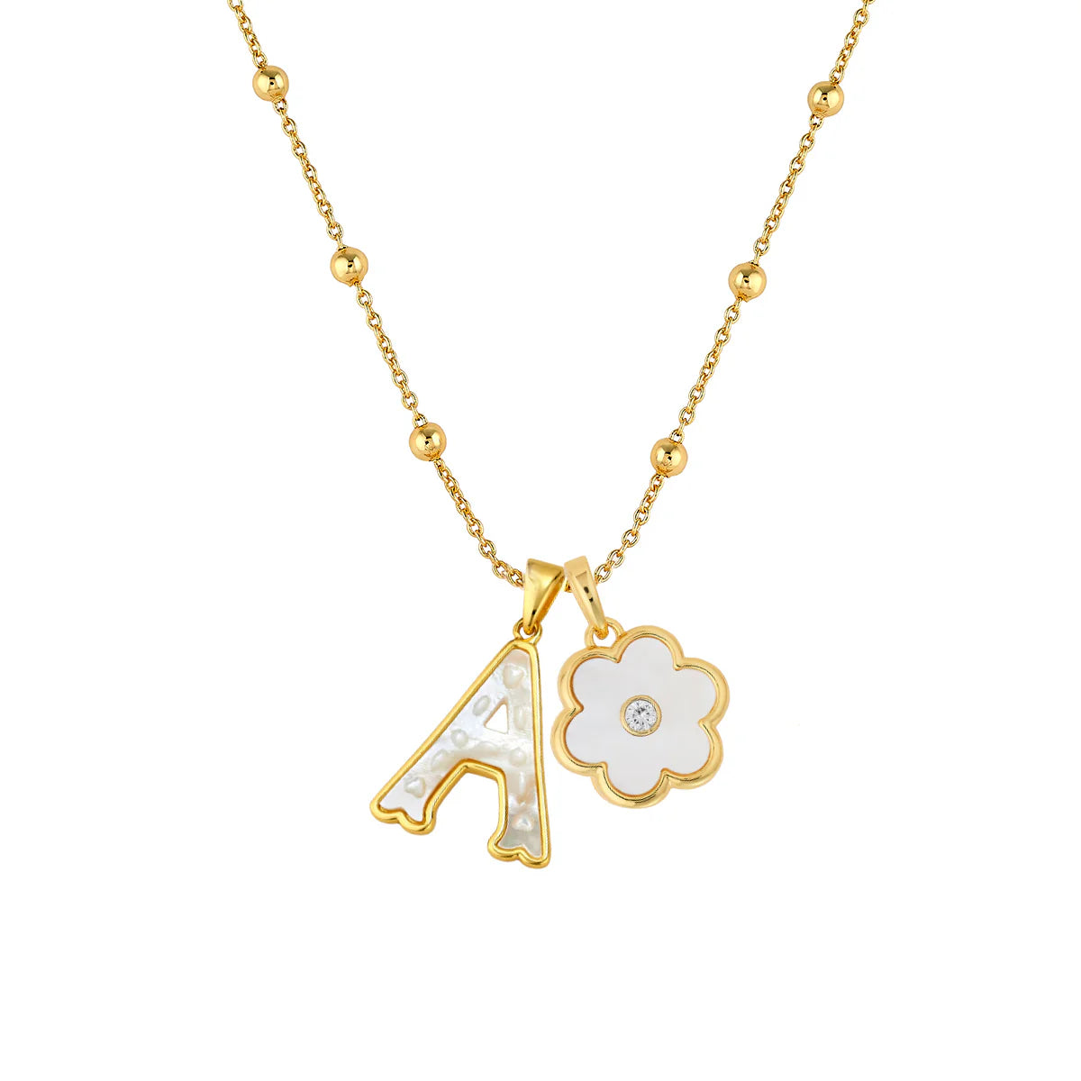 Mini Letter Charm + Petal Charm (Mother of Pearl)-Fine Jewelry-Happy on Main