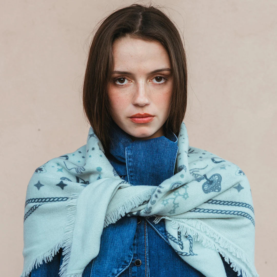 Cashmere Bandana Sweater Wrap - Mint /Forest /Slate Green-Freya-Happy on Main