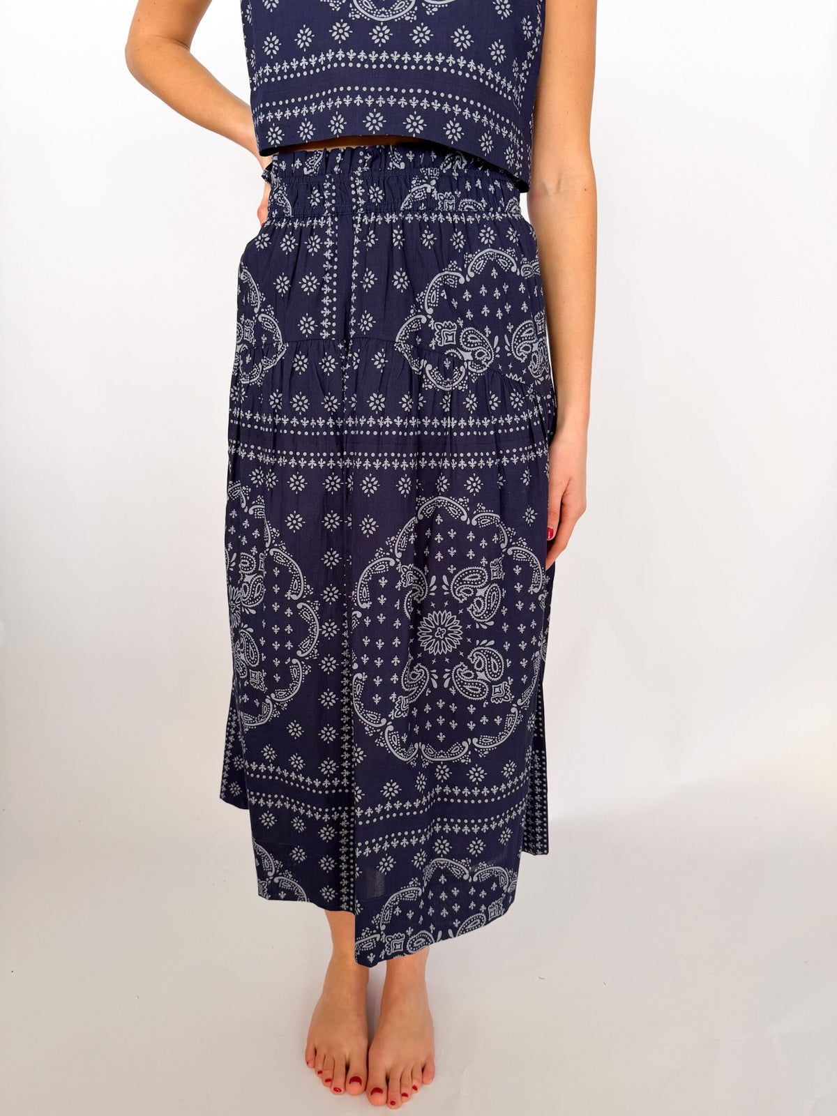 Louisa Skirt - Navy/Dusty Blue Bandana-Marea-Happy on Main