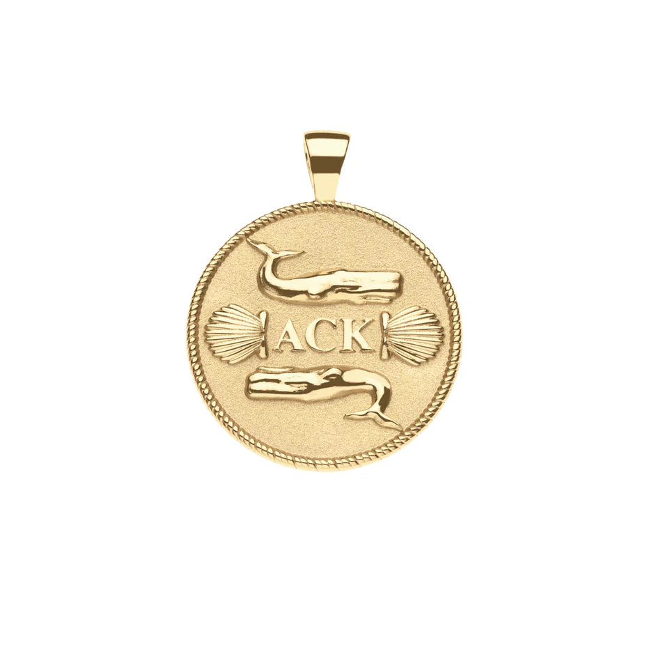NANTUCKET JW Original Pendant Coin - Gold / 18" Drawn Link Chain-Jane Win-Happy on Main