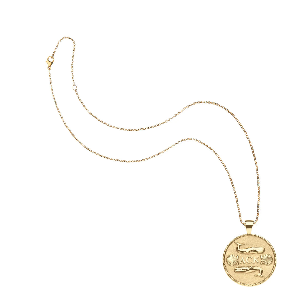NANTUCKET JW Original Pendant Coin - Gold / 16-18" Classic Rolo Chain