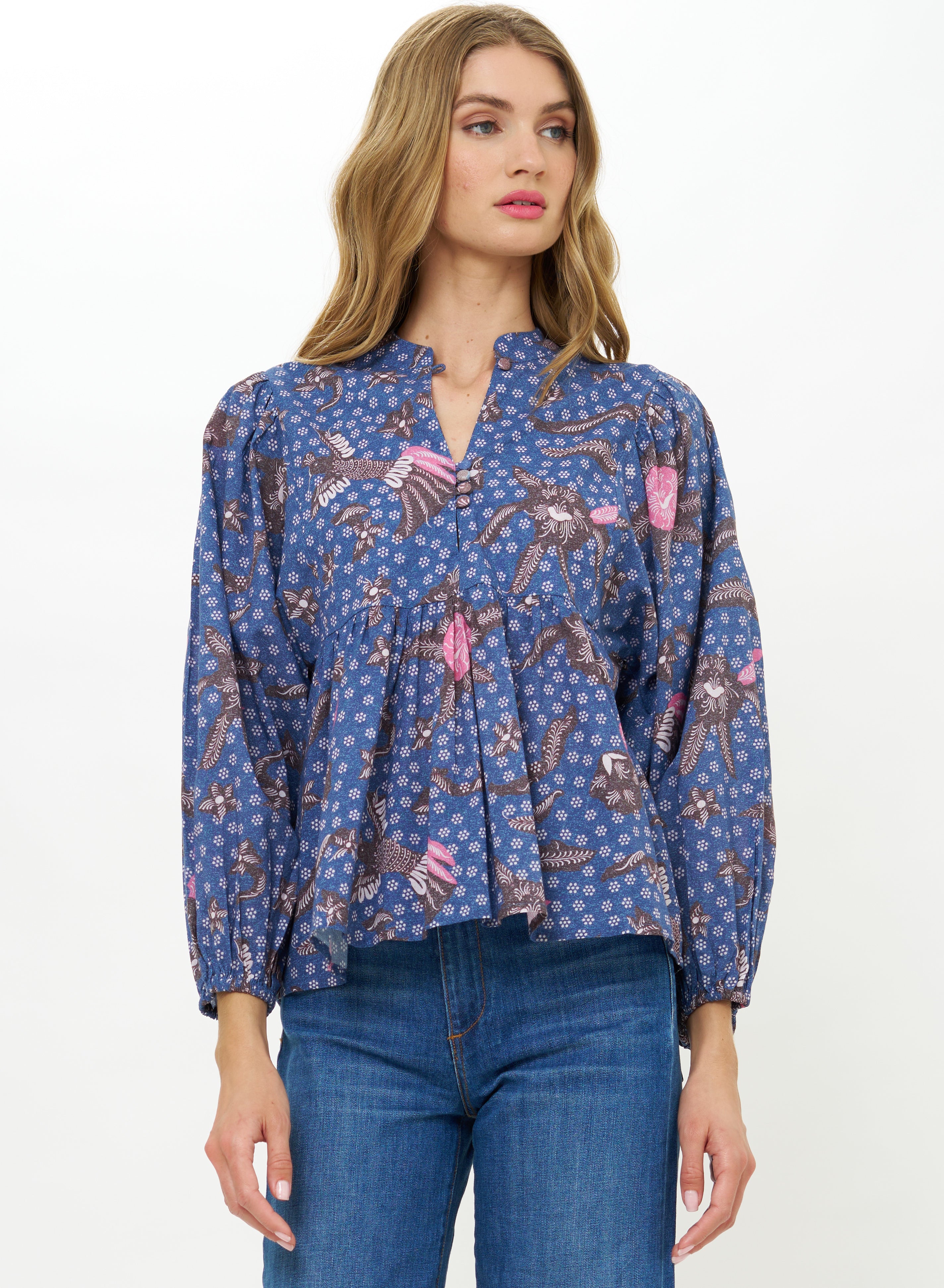 Mandarin Balloon Top-Casual Tops-Happy on Main