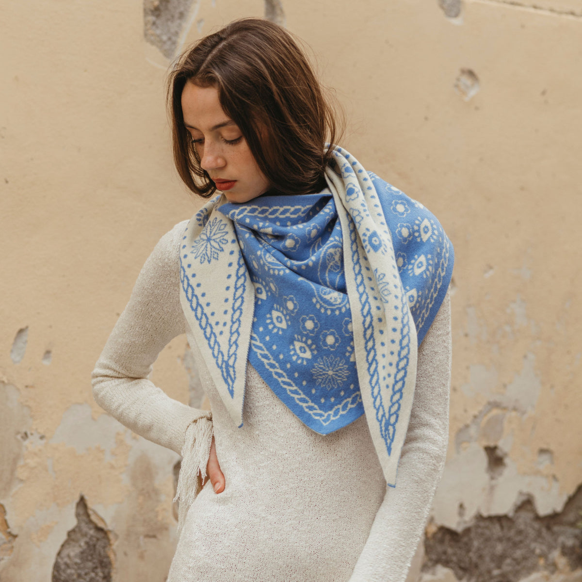 Fable Triangle Scarf - Azure/Cream-Freya-Happy on Main