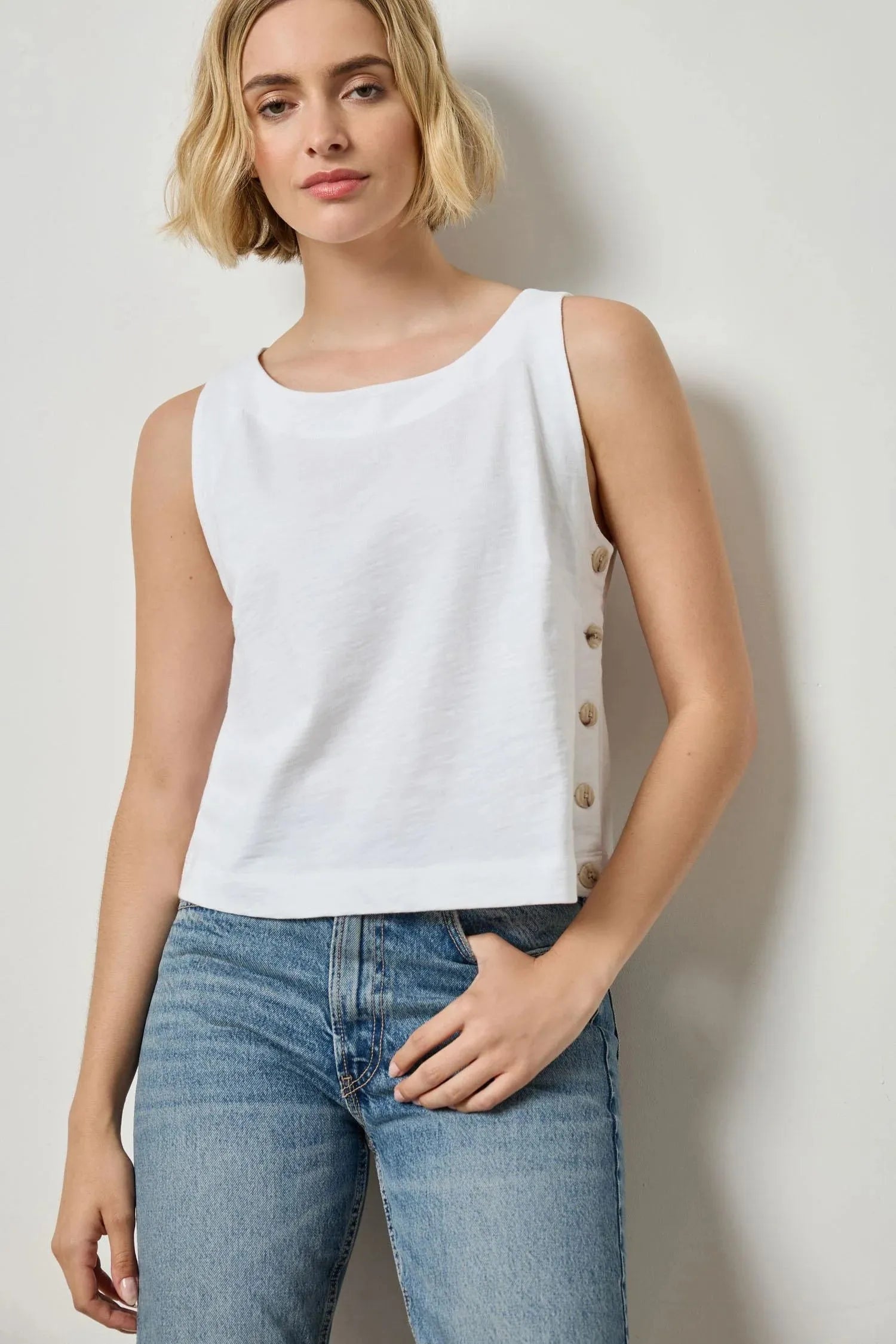 Side Button Tank-Basic Tanks + Tees-Happy on Main