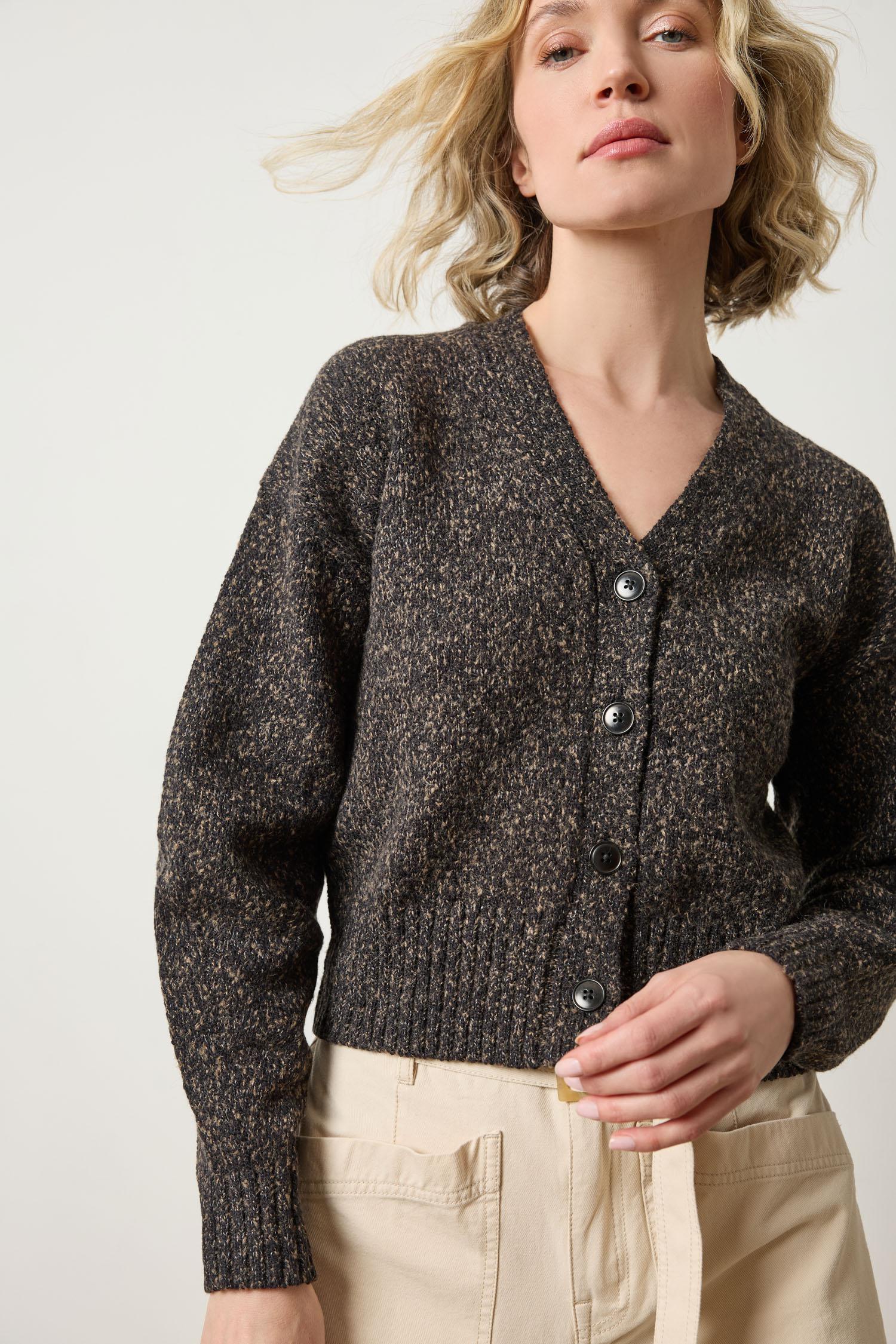 The Marled V-Neck Cardigan in Flecked Cotton.