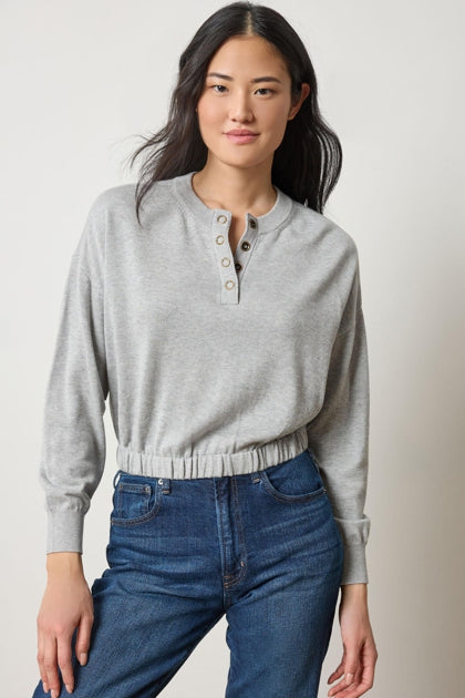 The Elastic Waist Henley Sweater in Cotton Modal yarn.