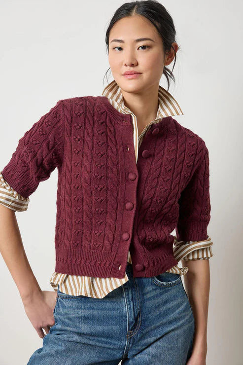 Short Sleeve Cardigan Sweater - Plum-Lilla P-Happy on Main
