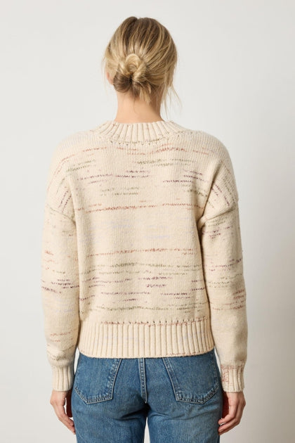 Oversized V-Neck Sweater - Eggshell Combo-Lilla P-Happy on Main