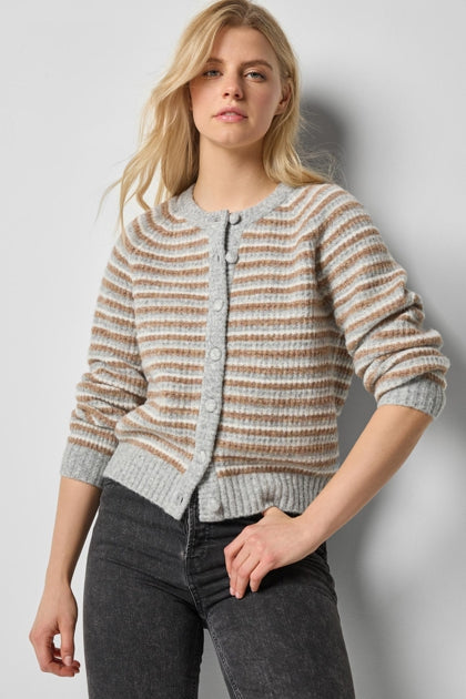 Button Front Striped Cardigan - Dove Stripe-Lilla P-Happy on Main