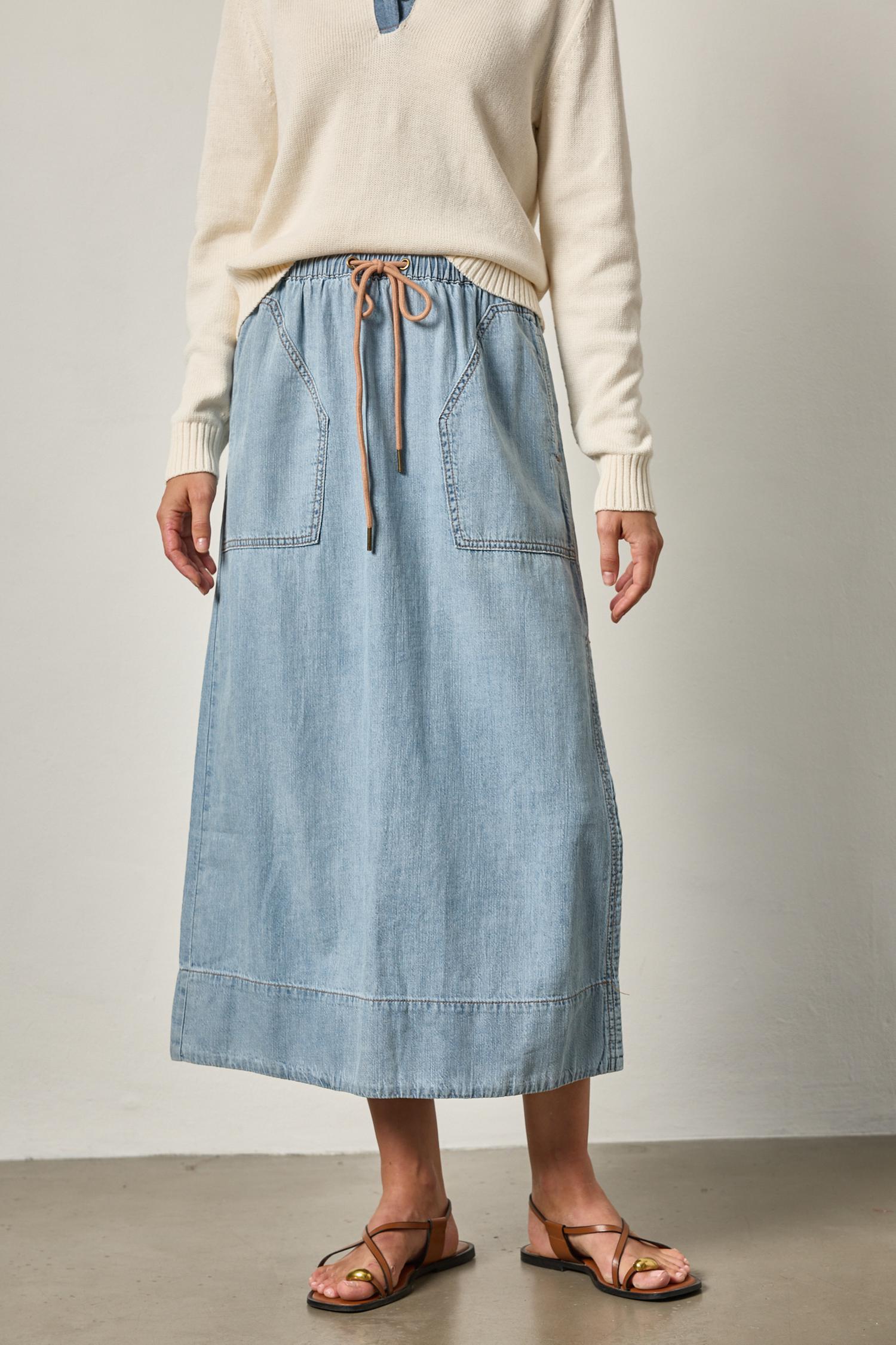Denim Drawcord Skirt - Blue Wash-Lilla P-Happy on Main