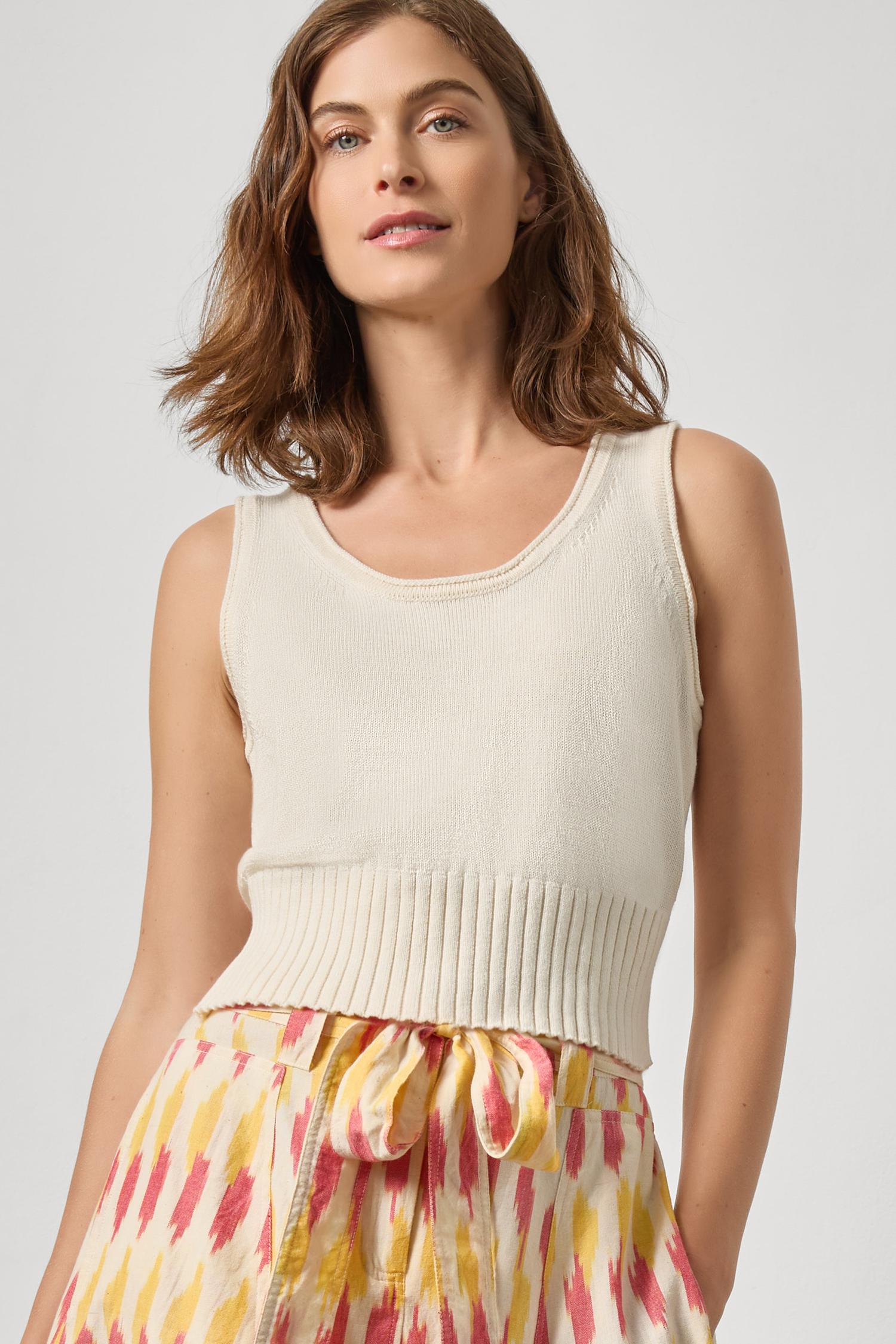 Cropped Scoop Tank Sweater - Off White-Lilla P-Happy on Main
