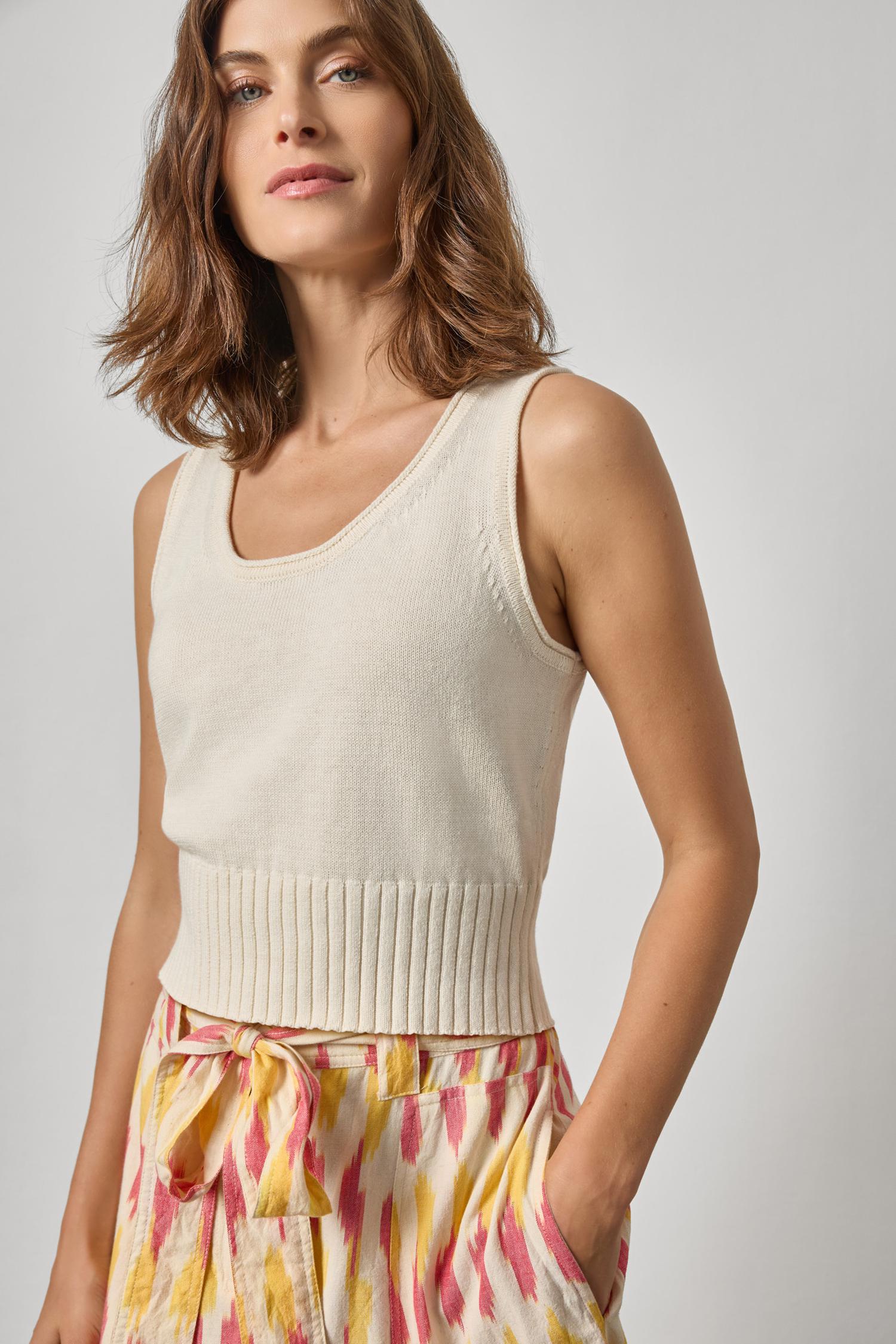 Cropped Scoop Tank Sweater - Off White-Lilla P-Happy on Main