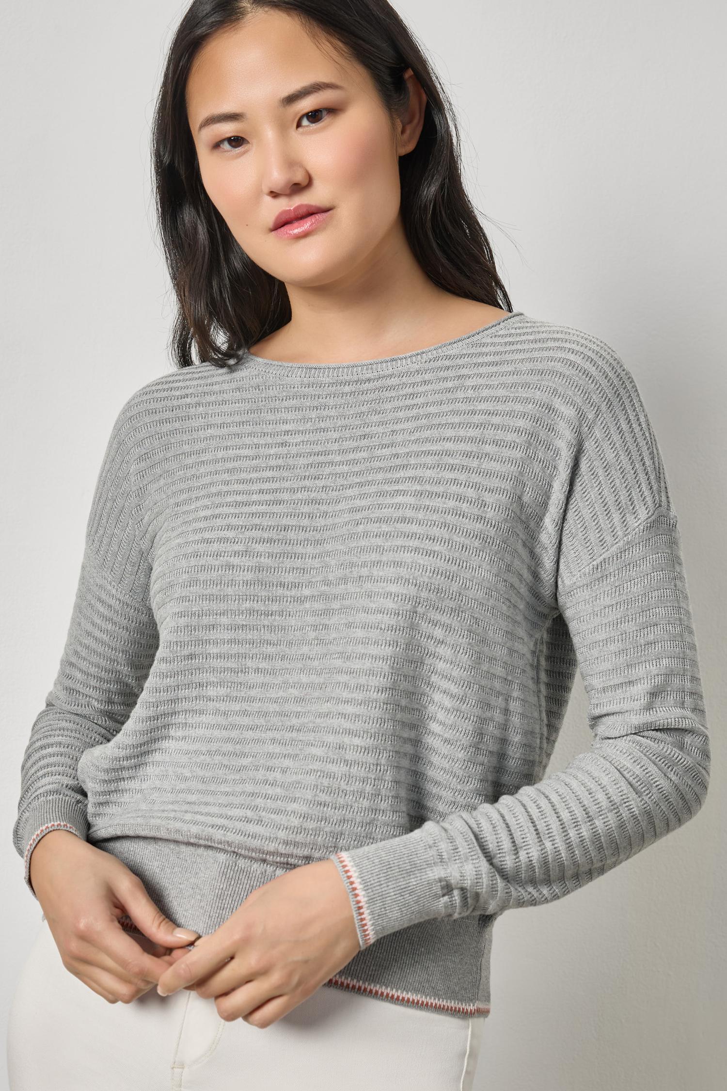 Tipped Hem Wide Neck Sweater - Heather Grey-Lilla P-Happy on Main