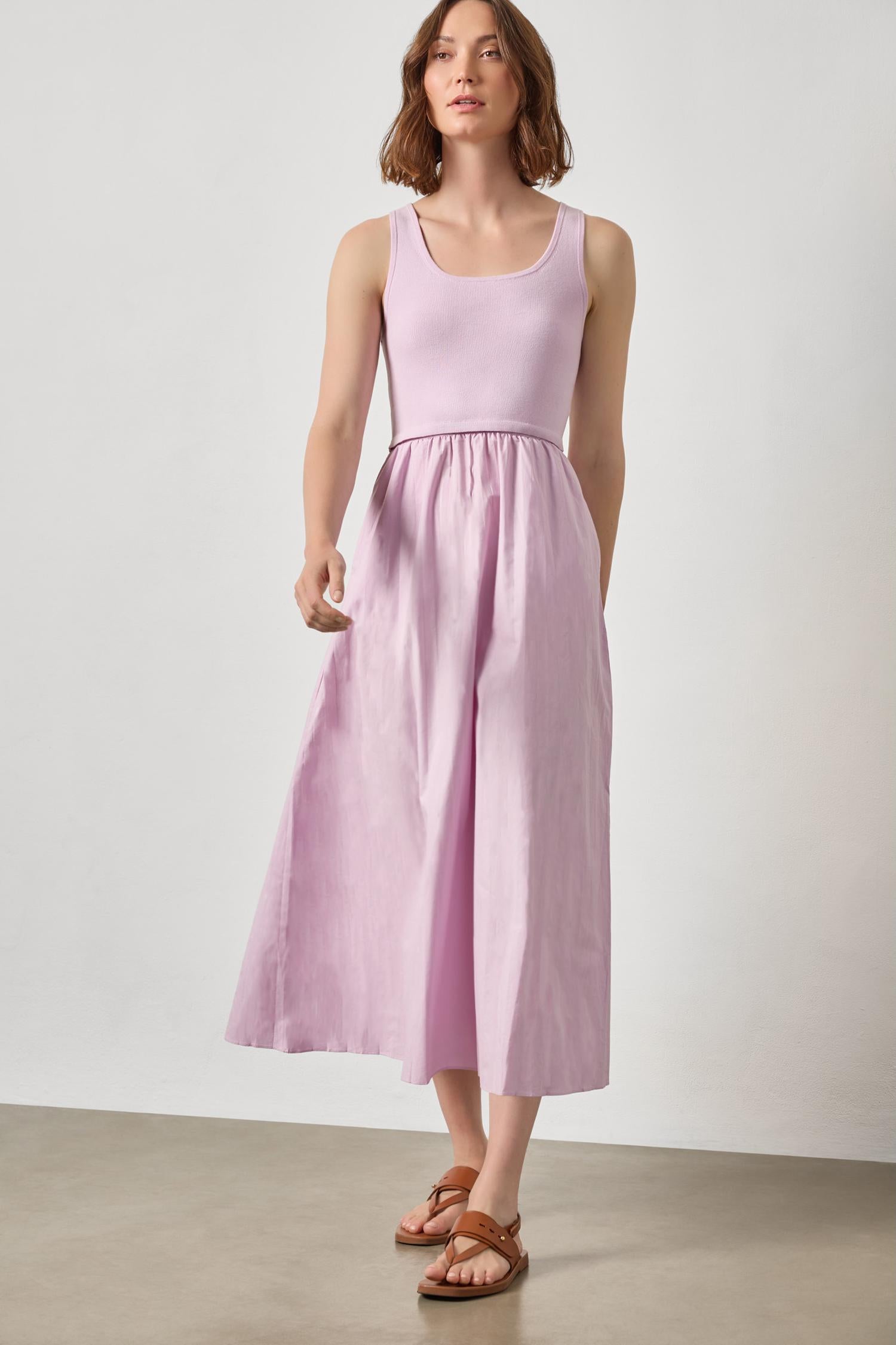 Mixed Media Scoop Neck Dress - Lavender-Lilla P-Happy on Main